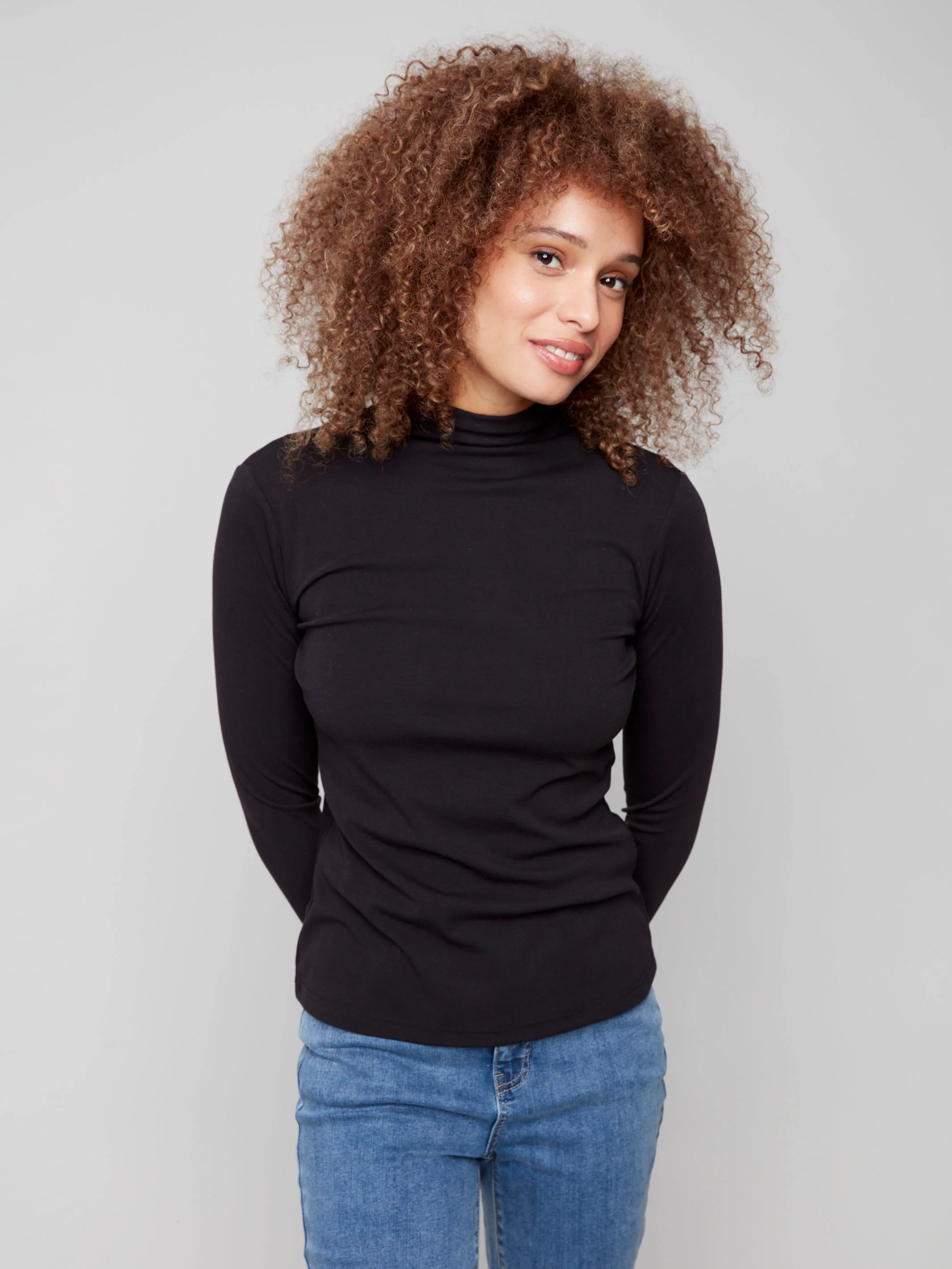 Long Sleeve Mock Neck Top - Black - WHSBYS