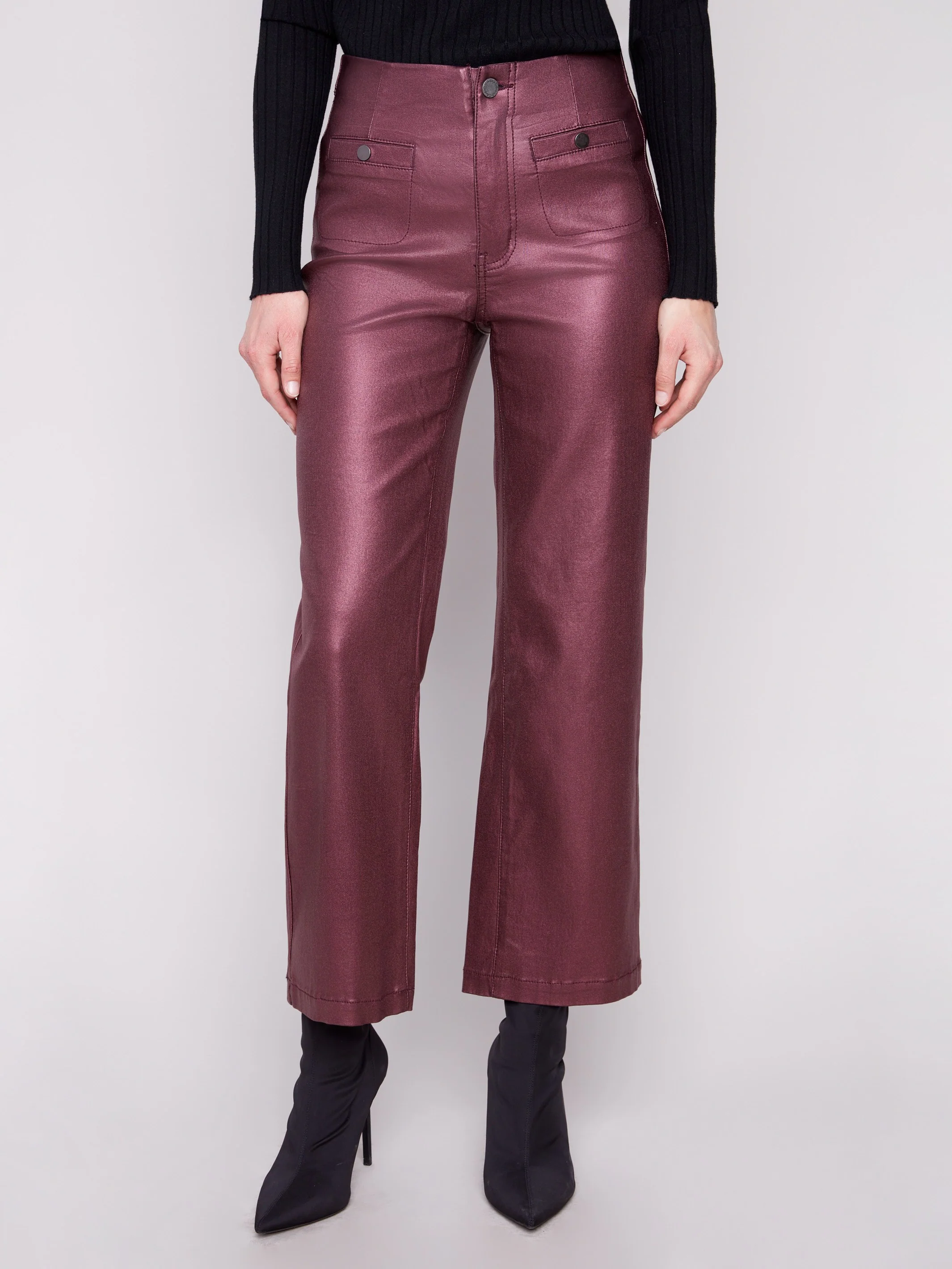 Metallic Wax Flared Pants - Cabernet - WHSBYS