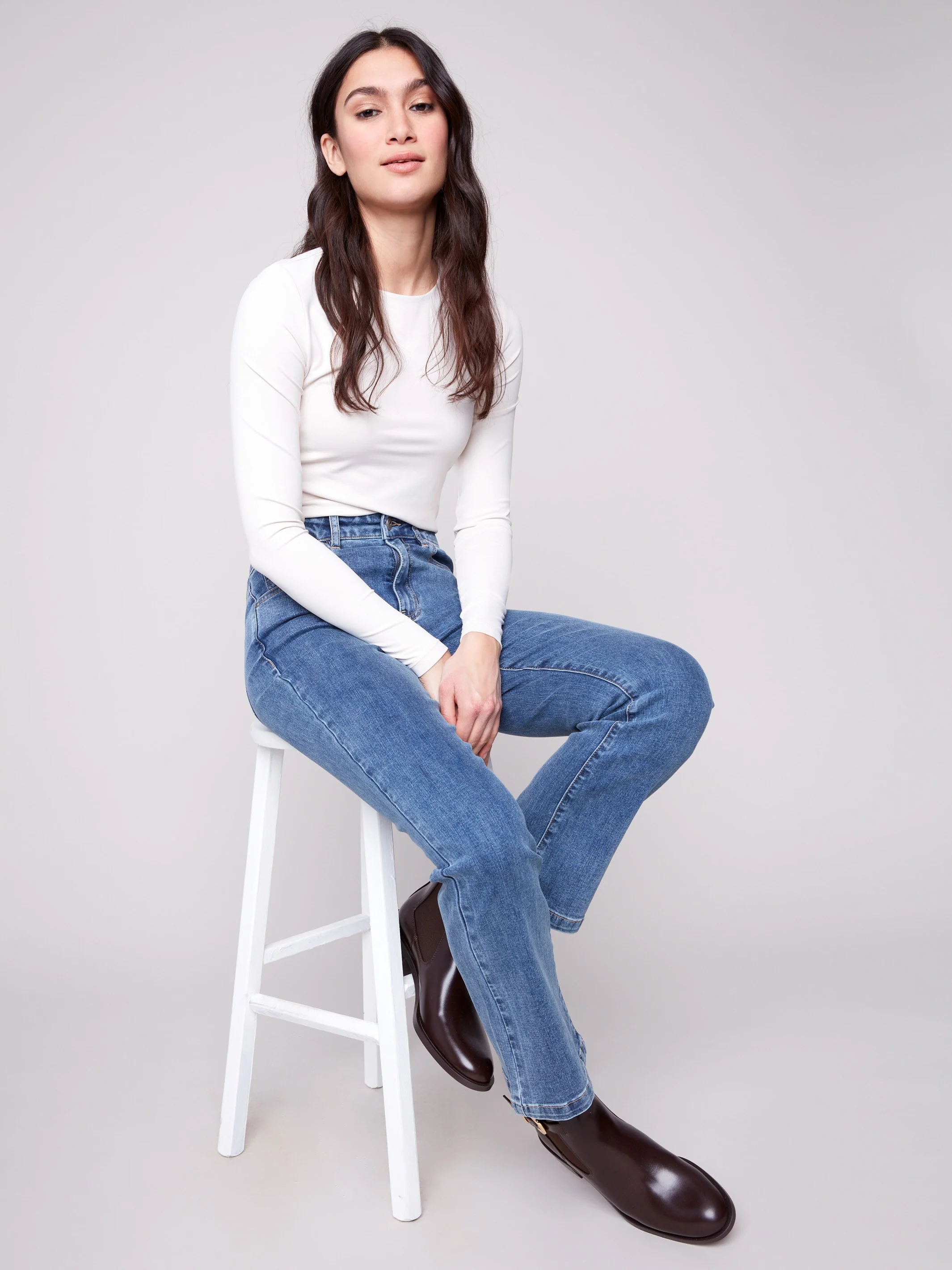 Bootcut Stretch Denim Pants - Medium Blue - WHSBYS