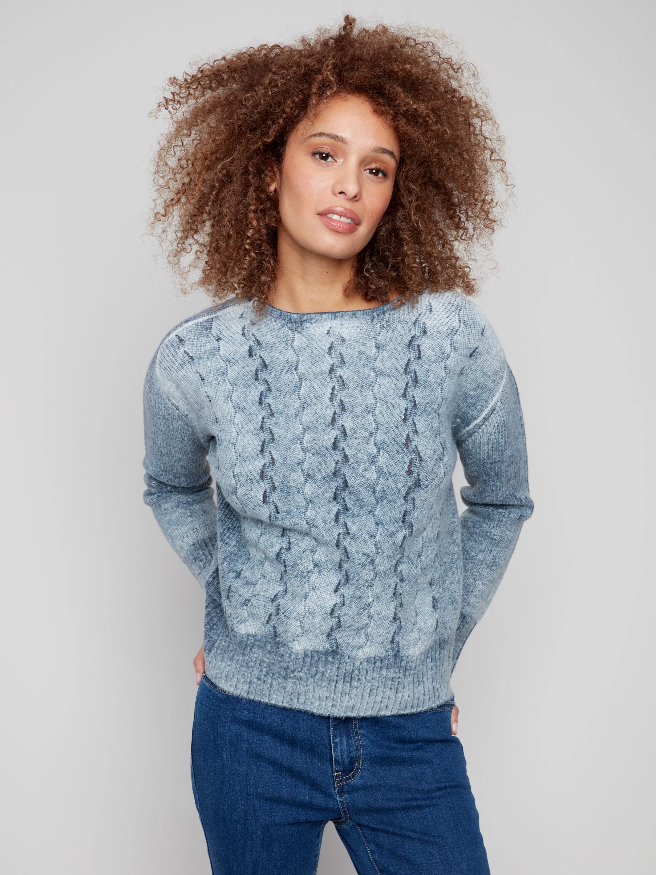 Fancy Stitch Crew Neck Sweater - Denim - WHSBYS