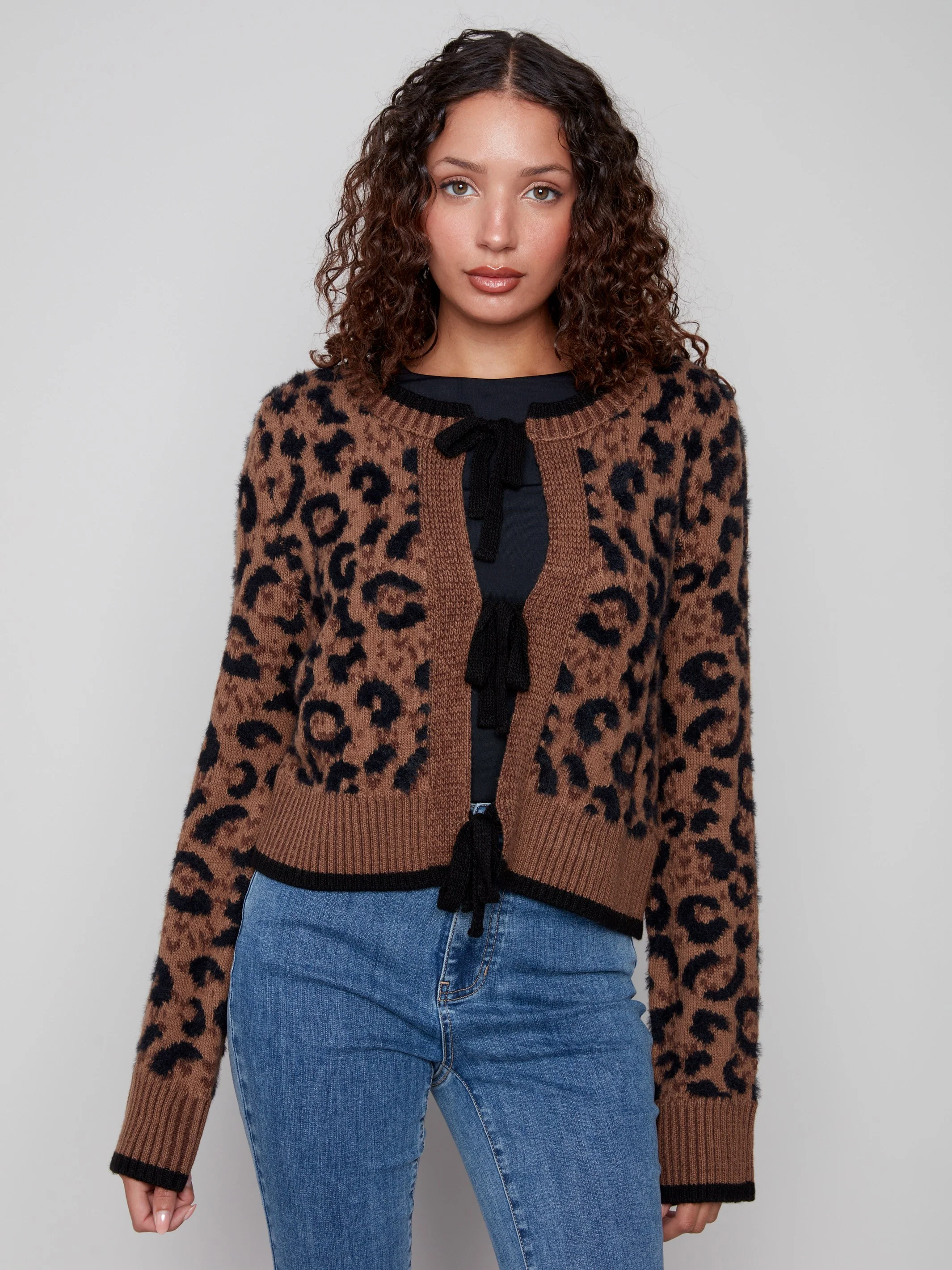 Bow Tie Jacquard Knit Cardigan - Animal - WHSBYS