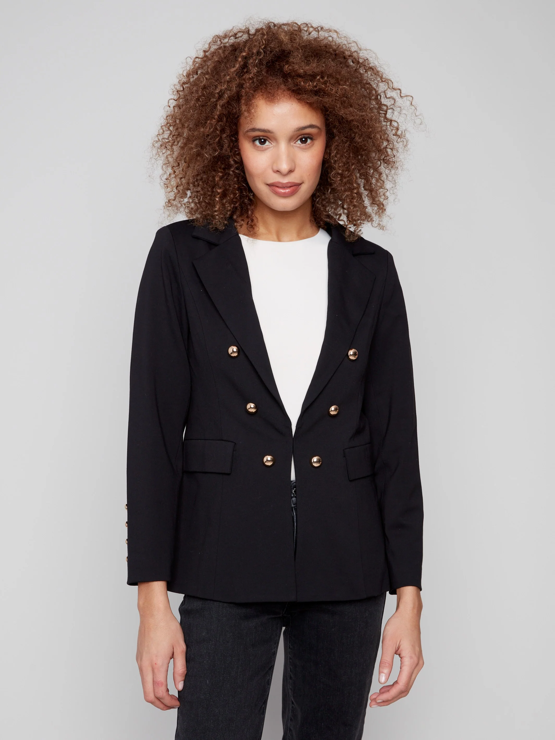 Ponte Blazer With Gold Buttons - Black - WHSBYS