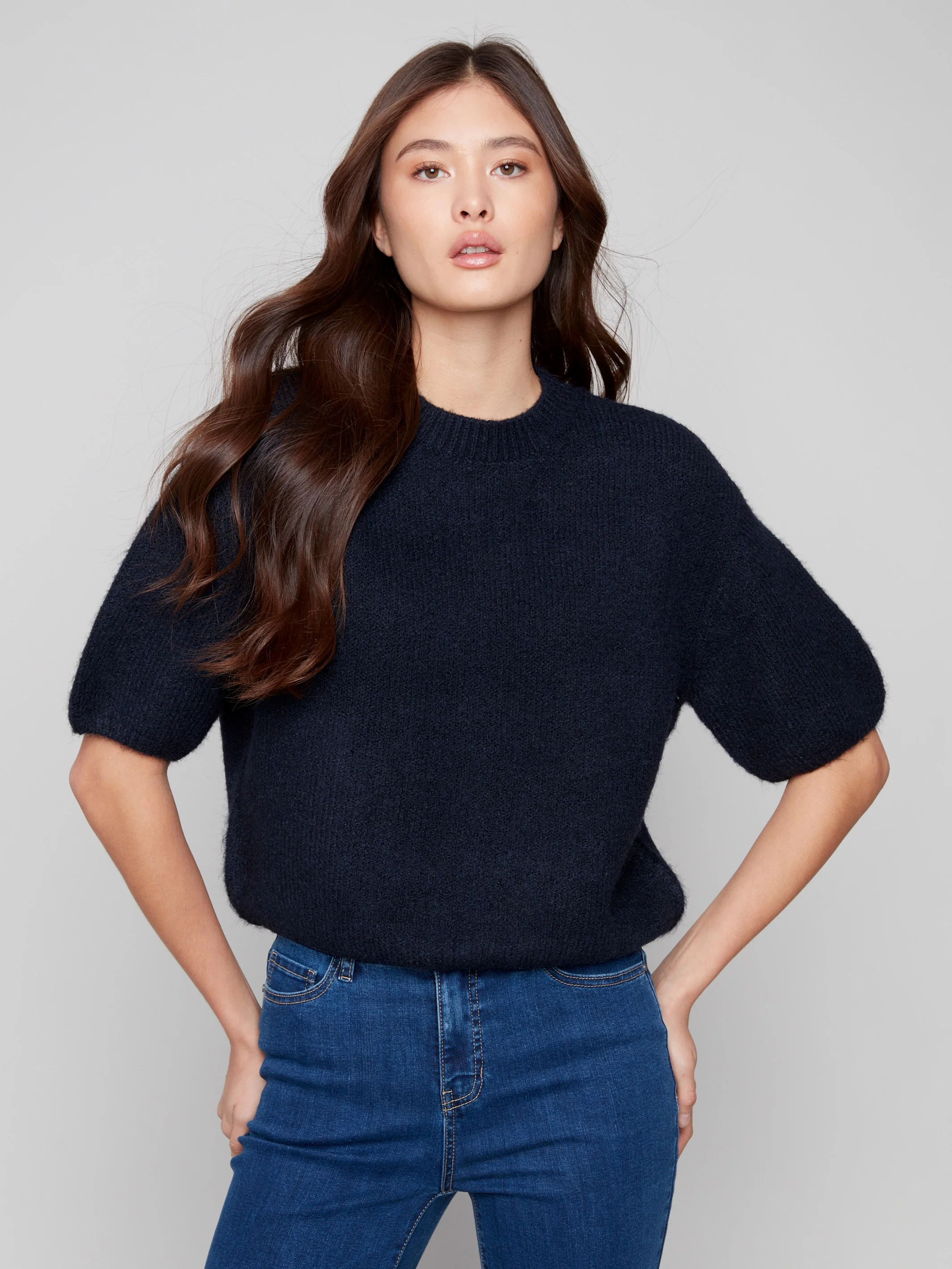 Balloon Elbow Sleeve Knit Sweater - Moonlight - WHSBYS