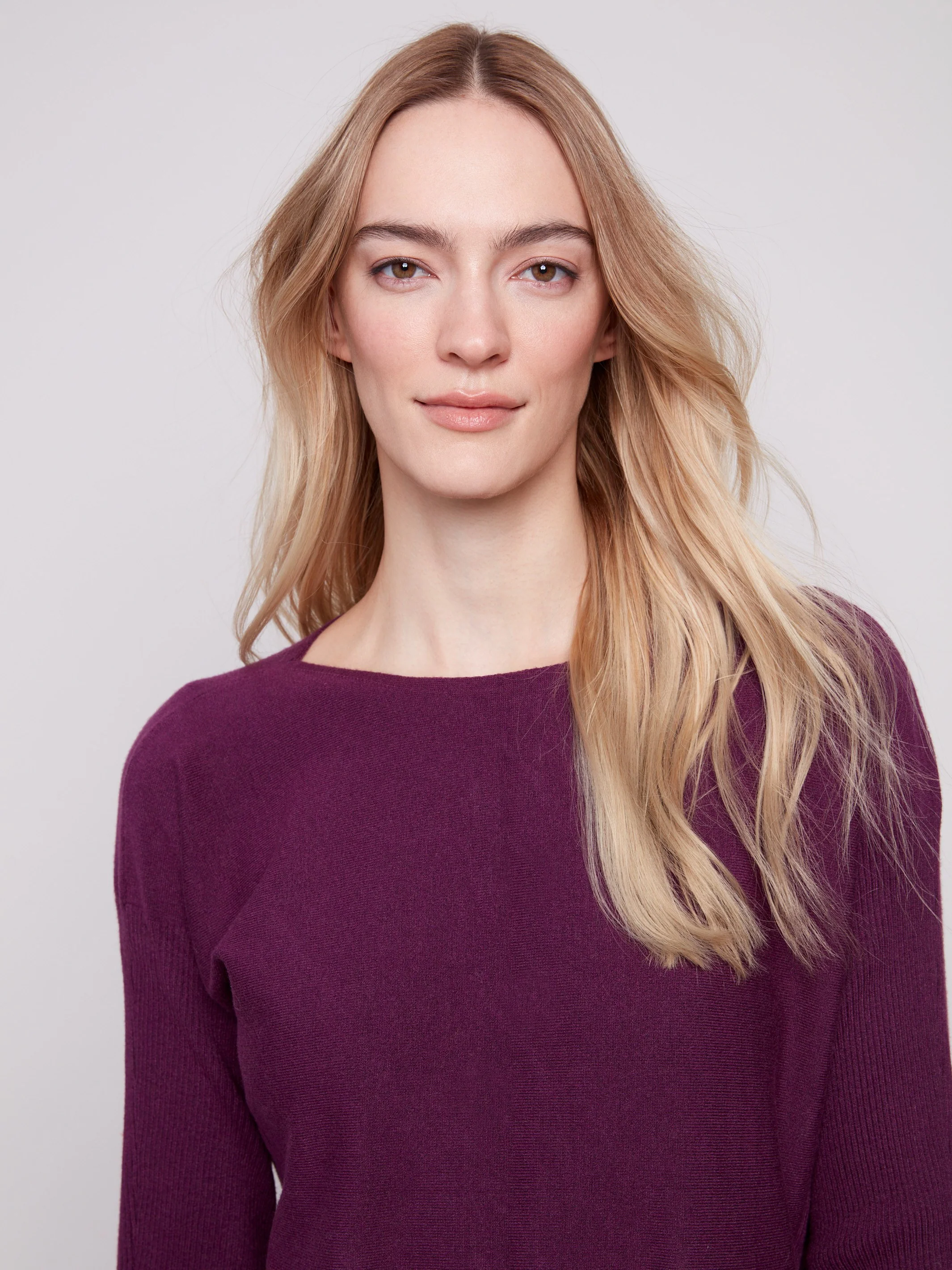 Knit Sweater With Back Lace-Up Detail - Berry - WHSBYS