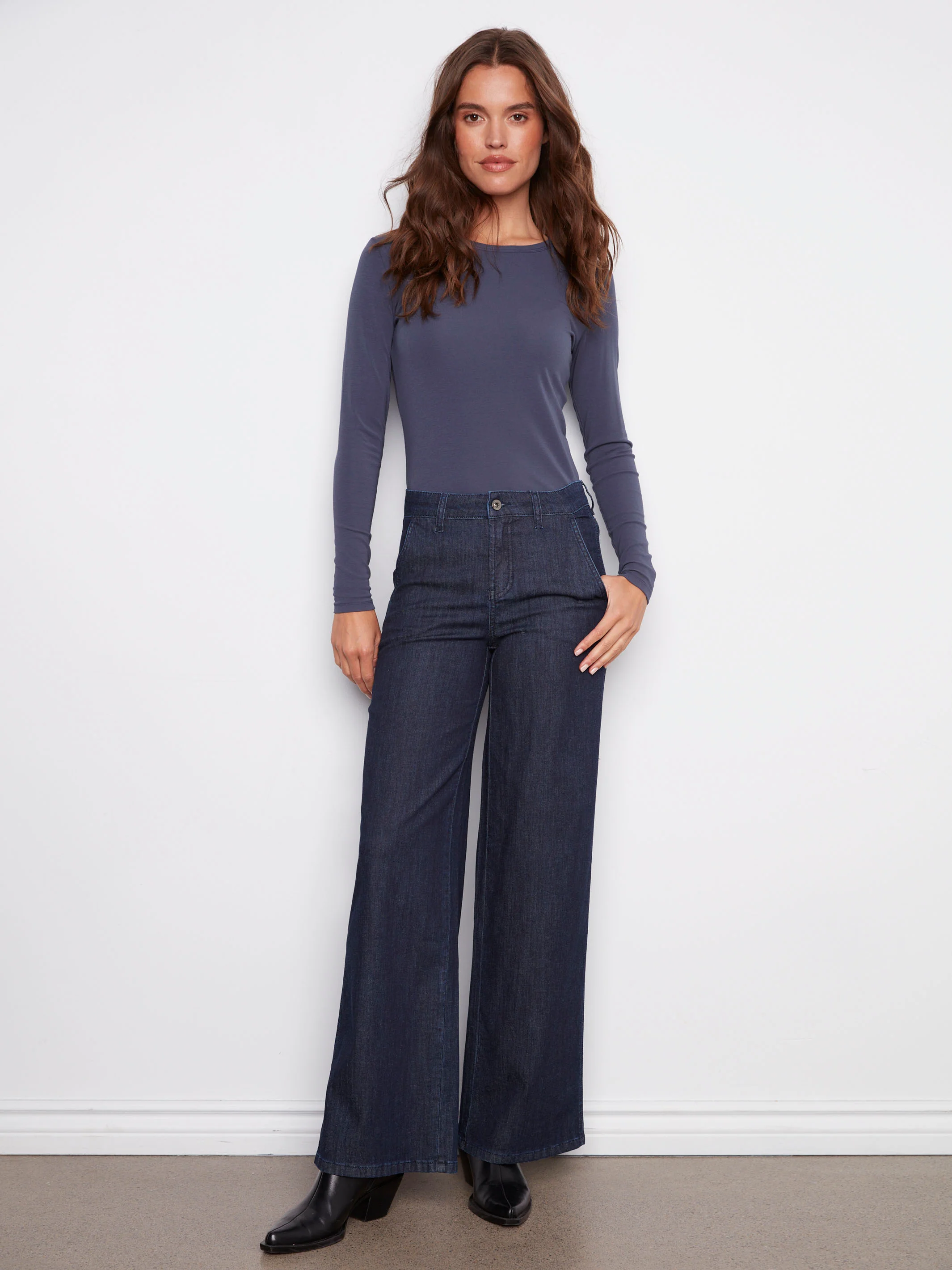 Wide Leg Stretch Jeans - Blue Black - WHSBYS