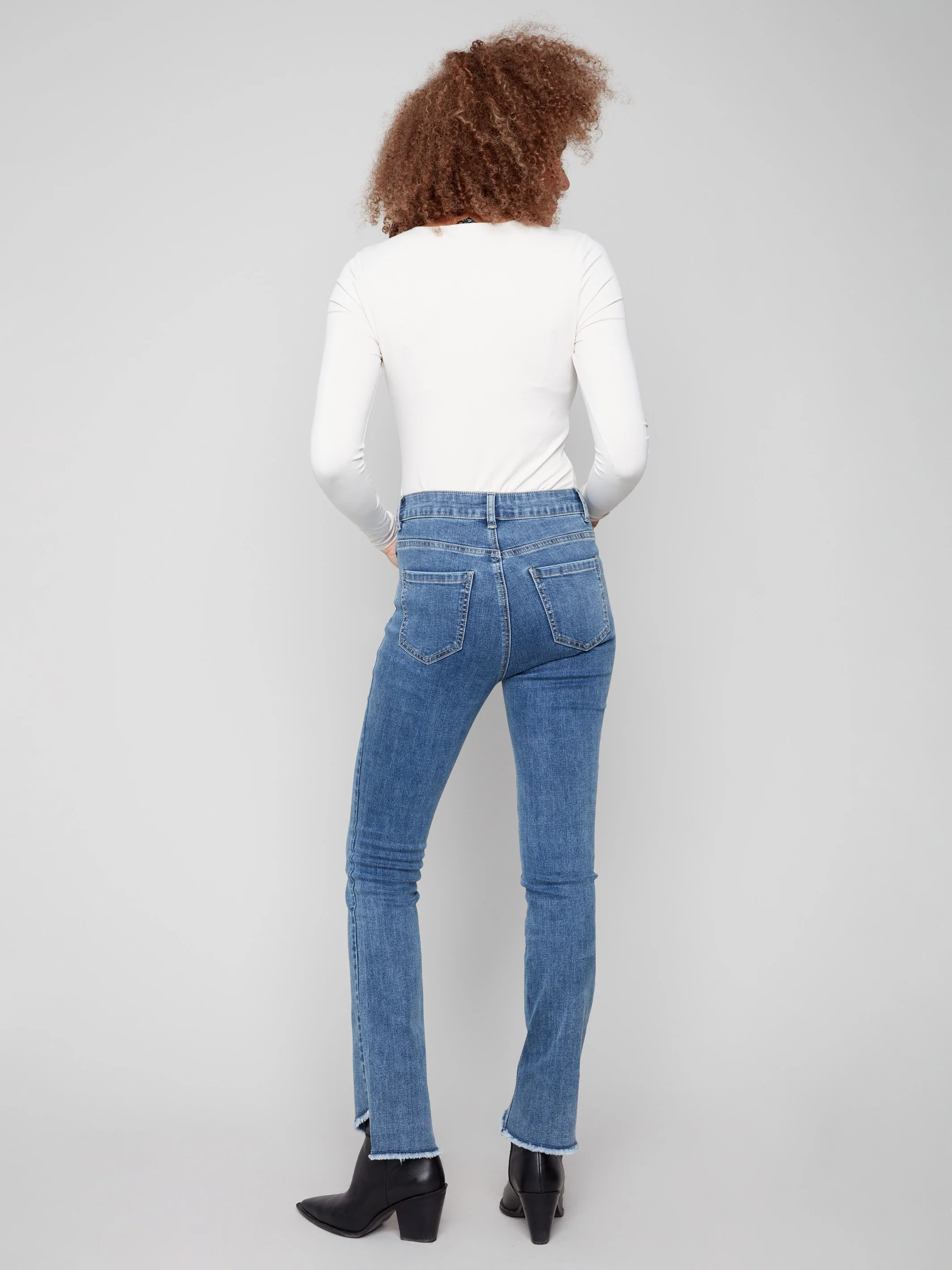 Bootcut Jeans With Asymmetrical Hem - Medium Blue - WHSBYS