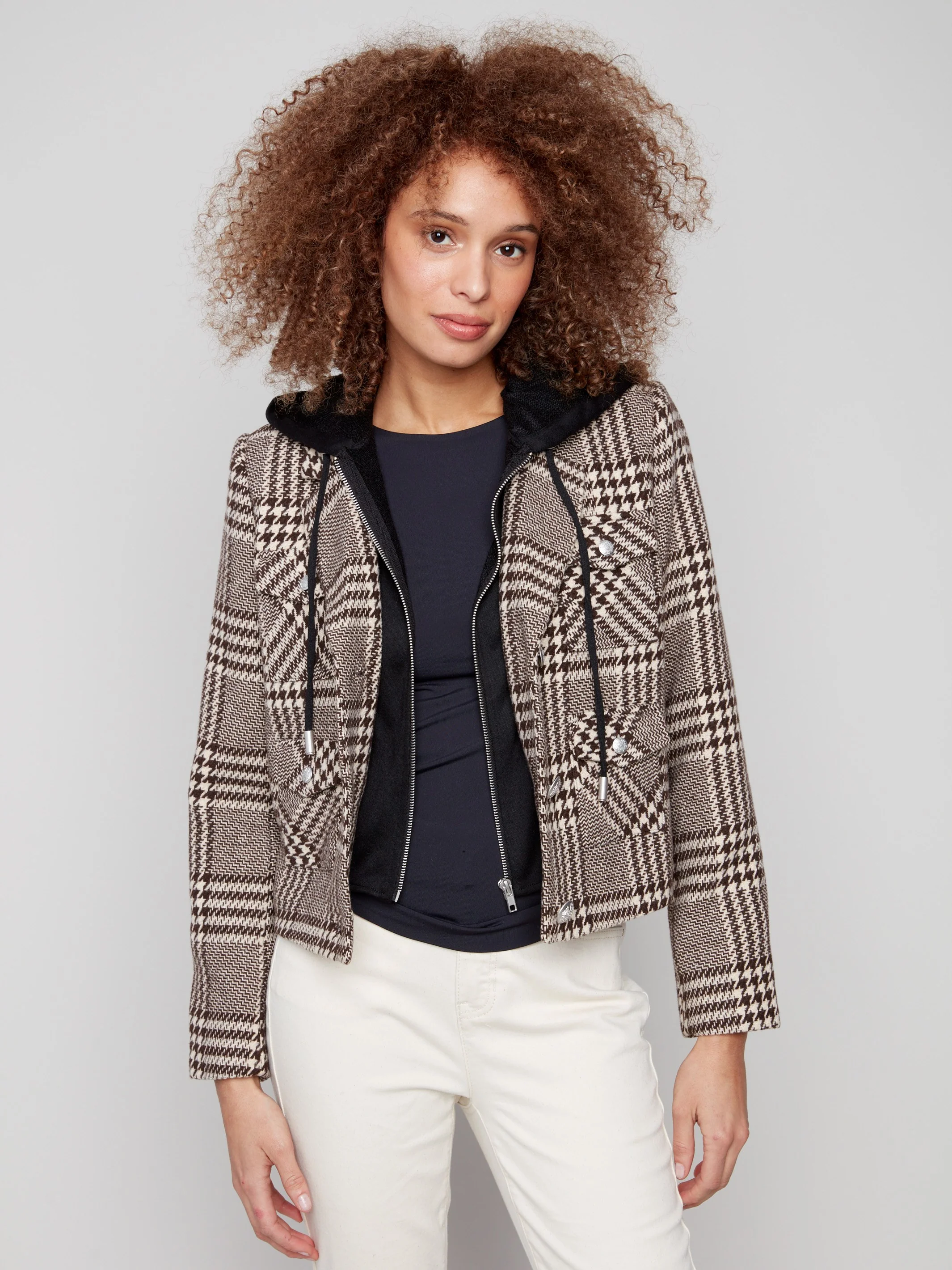 Glenn Plaid Hooded Jacket - Mocha - WHSBYS