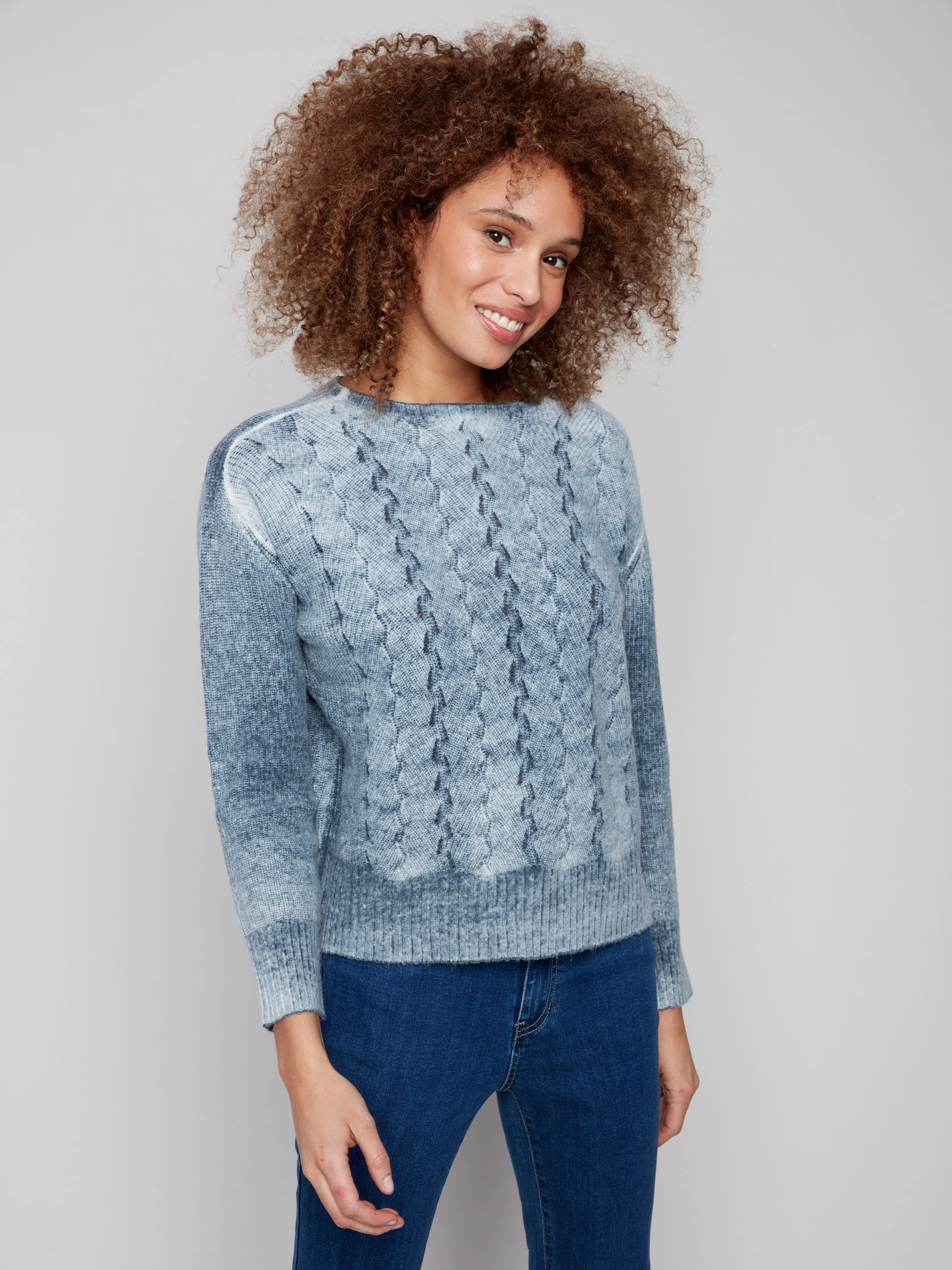 Fancy Stitch Crew Neck Sweater - Denim - WHSBYS