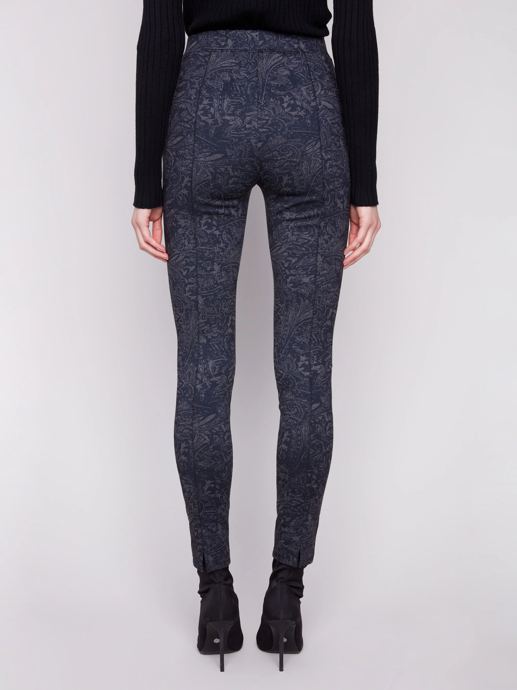 Printed Pull-On Ponte Skinny Pants - Navy - WHSBYS