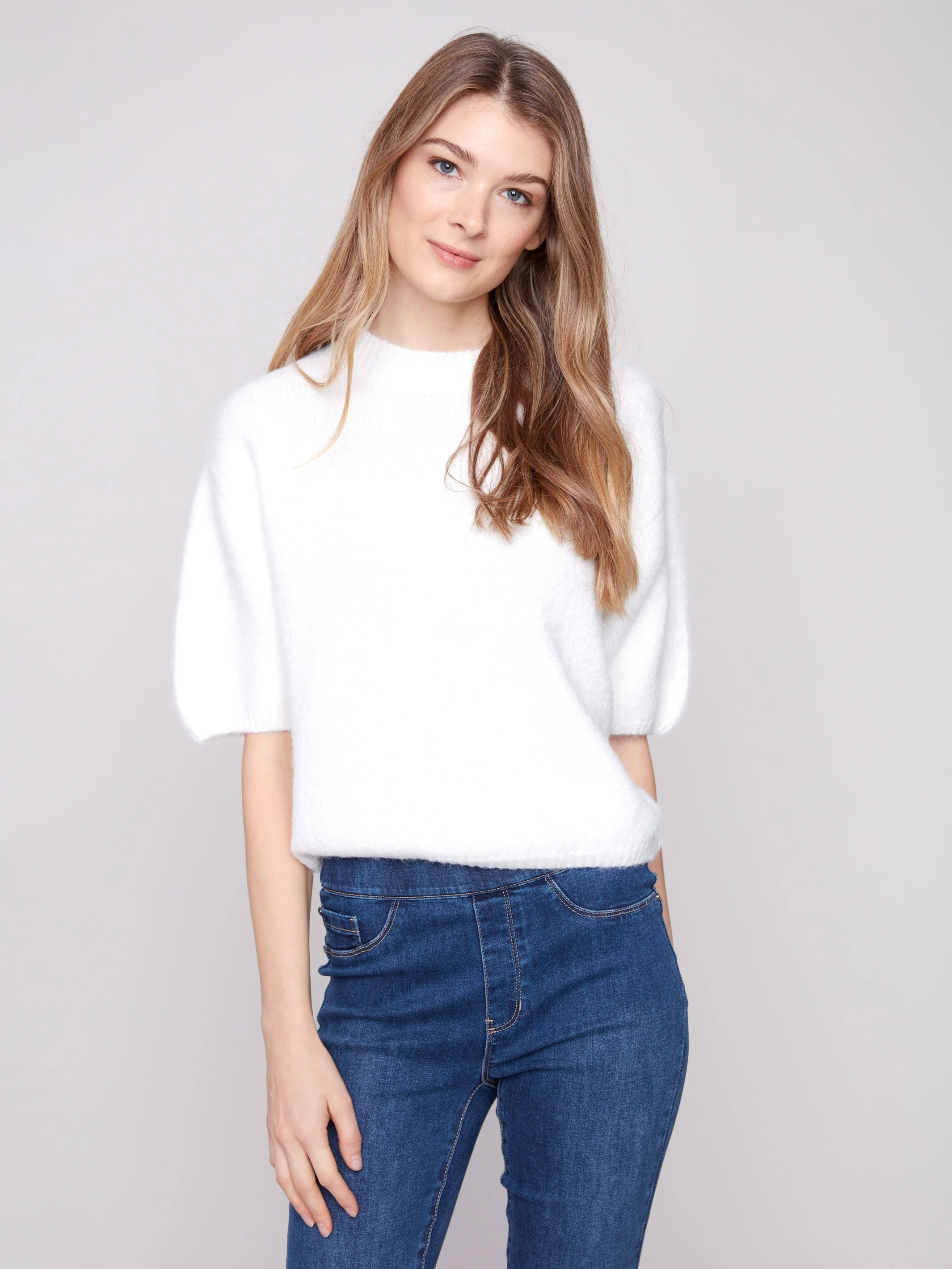 Balloon Elbow Sleeve Knit Sweater - Ecru - WHSBYS