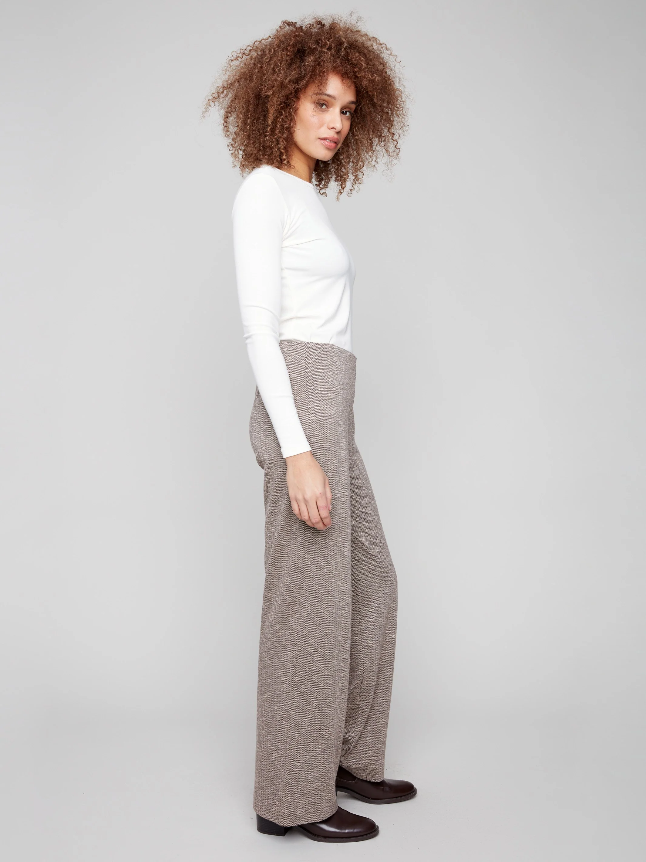 Herringbone Pull-On Pants - Mocha - WHSBYS