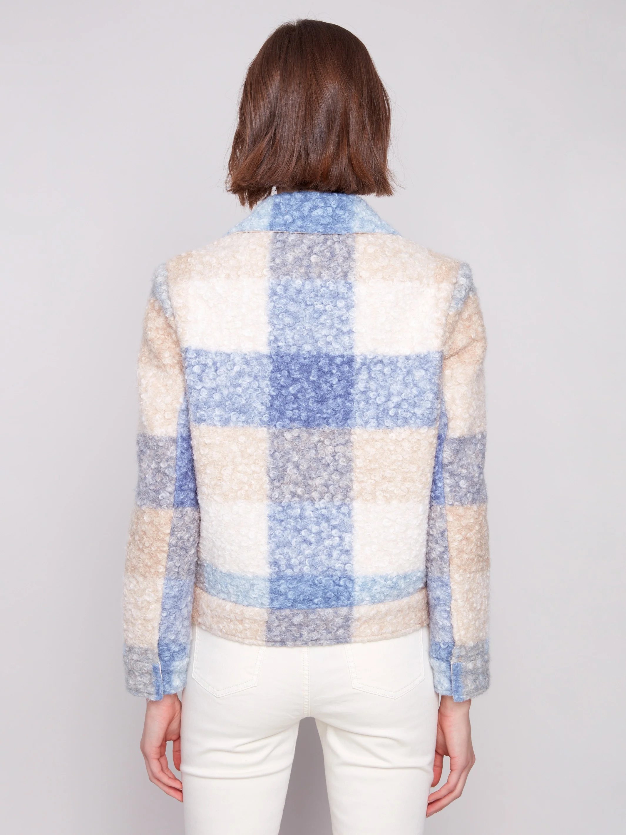 Plaid Bouclé Knit Short Coat - Oxford - WHSBYS