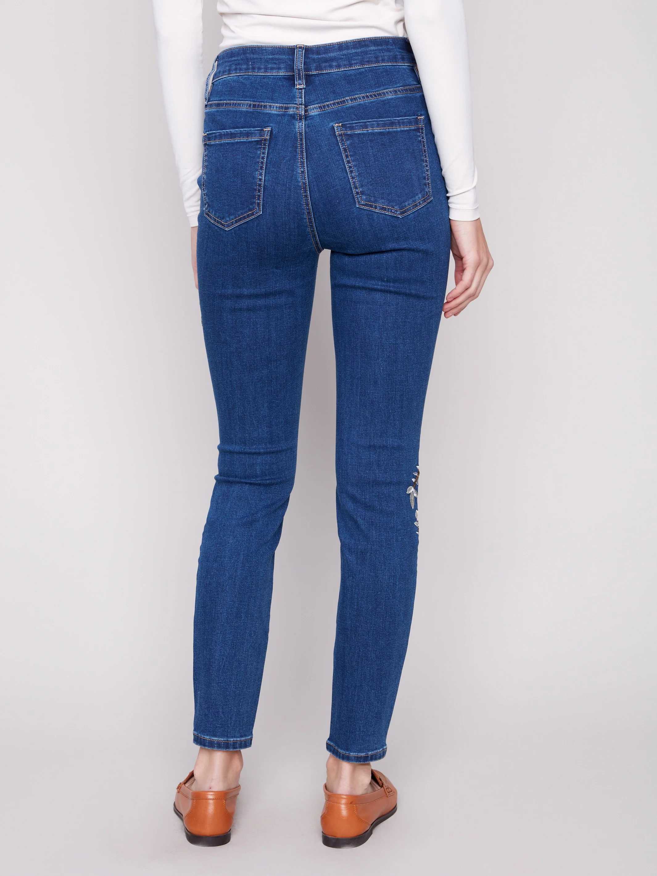Beaded Embroidered Skinny Jeans - Indigo - WHSBYS