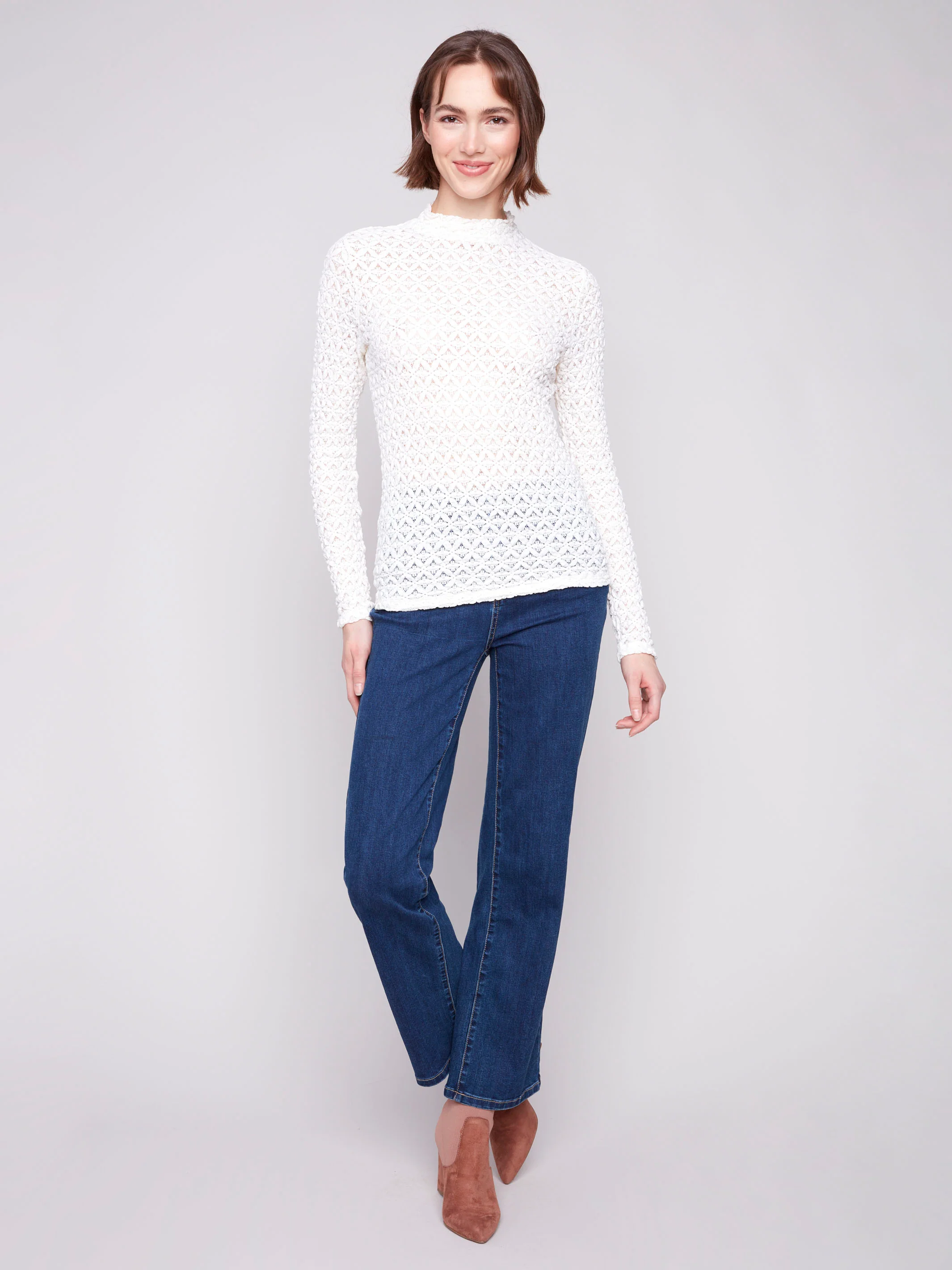 Lace Mock Neck Top - Ecru - WHSBYS