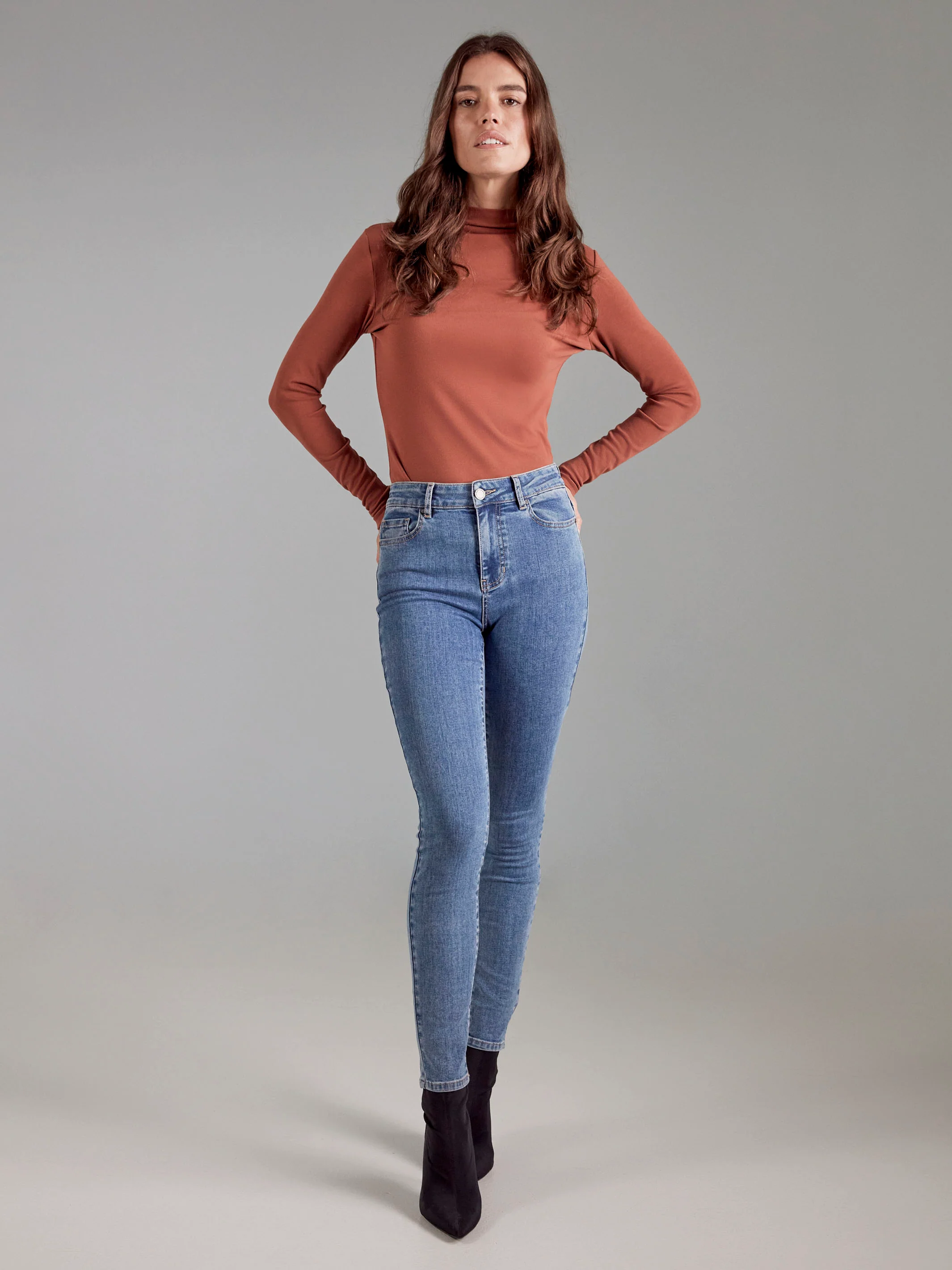 Long Sleeve Mock Neck Top - Sepia - WHSBYS