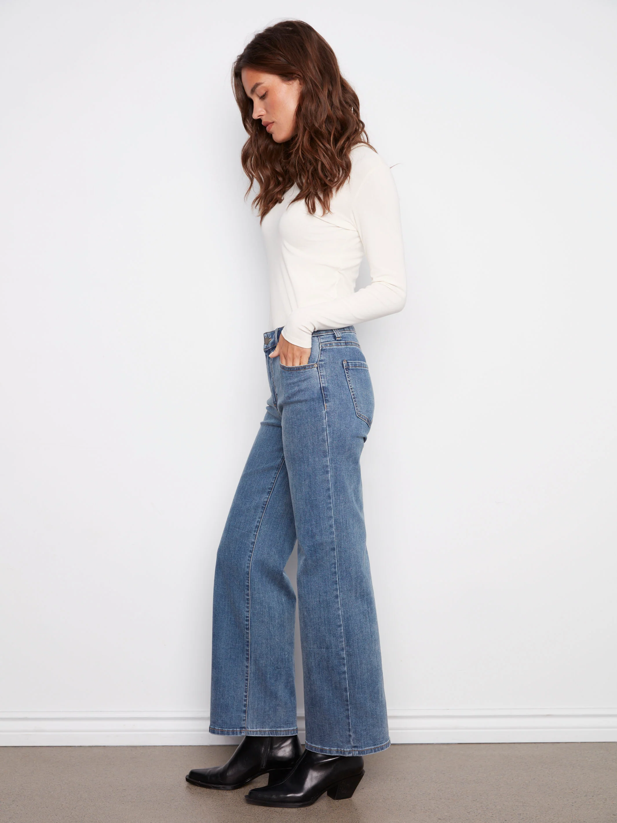 Chloe Wide Leg Jeans - Medium Blue - WHSBYS