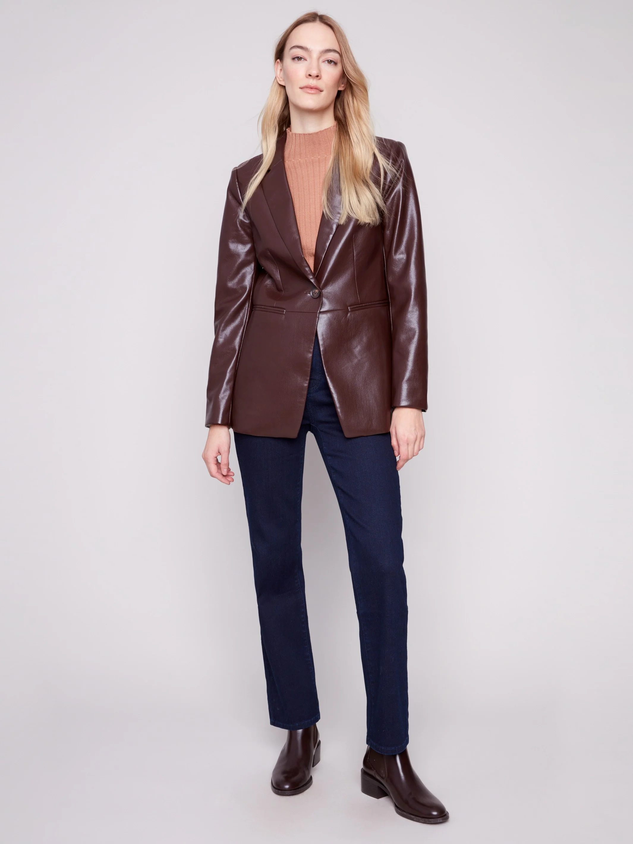 Faux Leather Blazer - Cabernet - WHSBYS