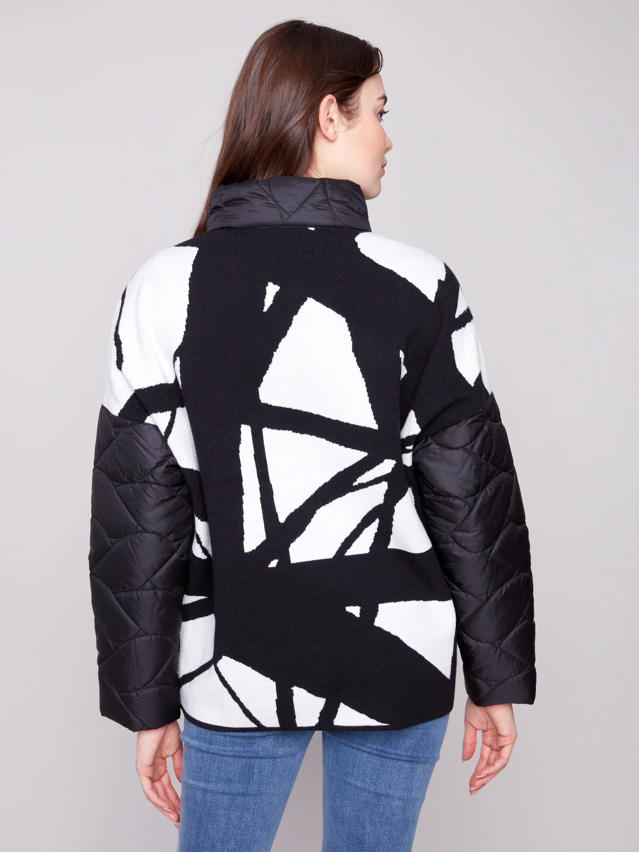 Jacquard Quilted Puffer Jacket - Black/Cream - WHSBYS