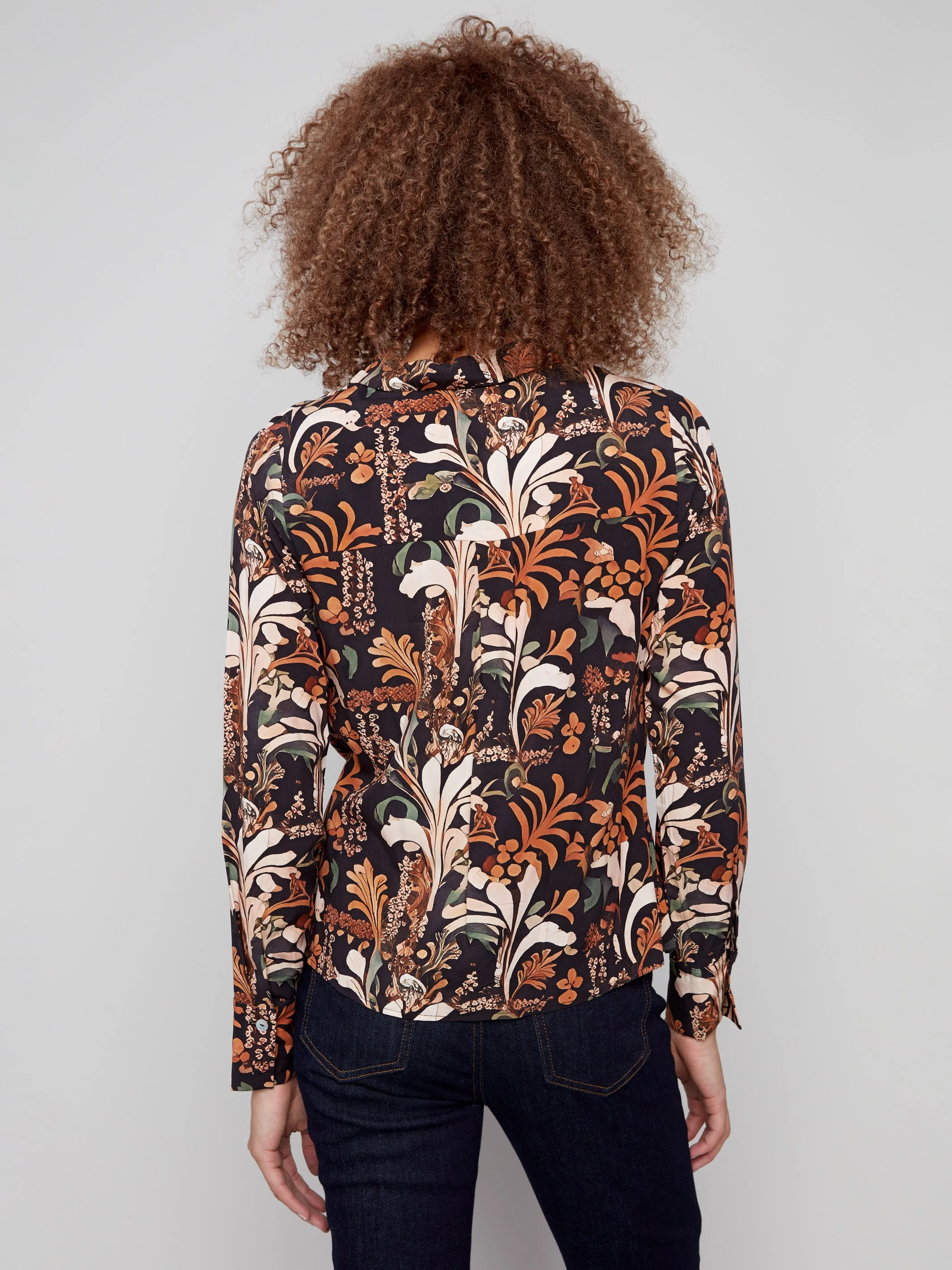 Printed Viscose Button-Down Shirt With Twisted Front - Batik - WHSBYS