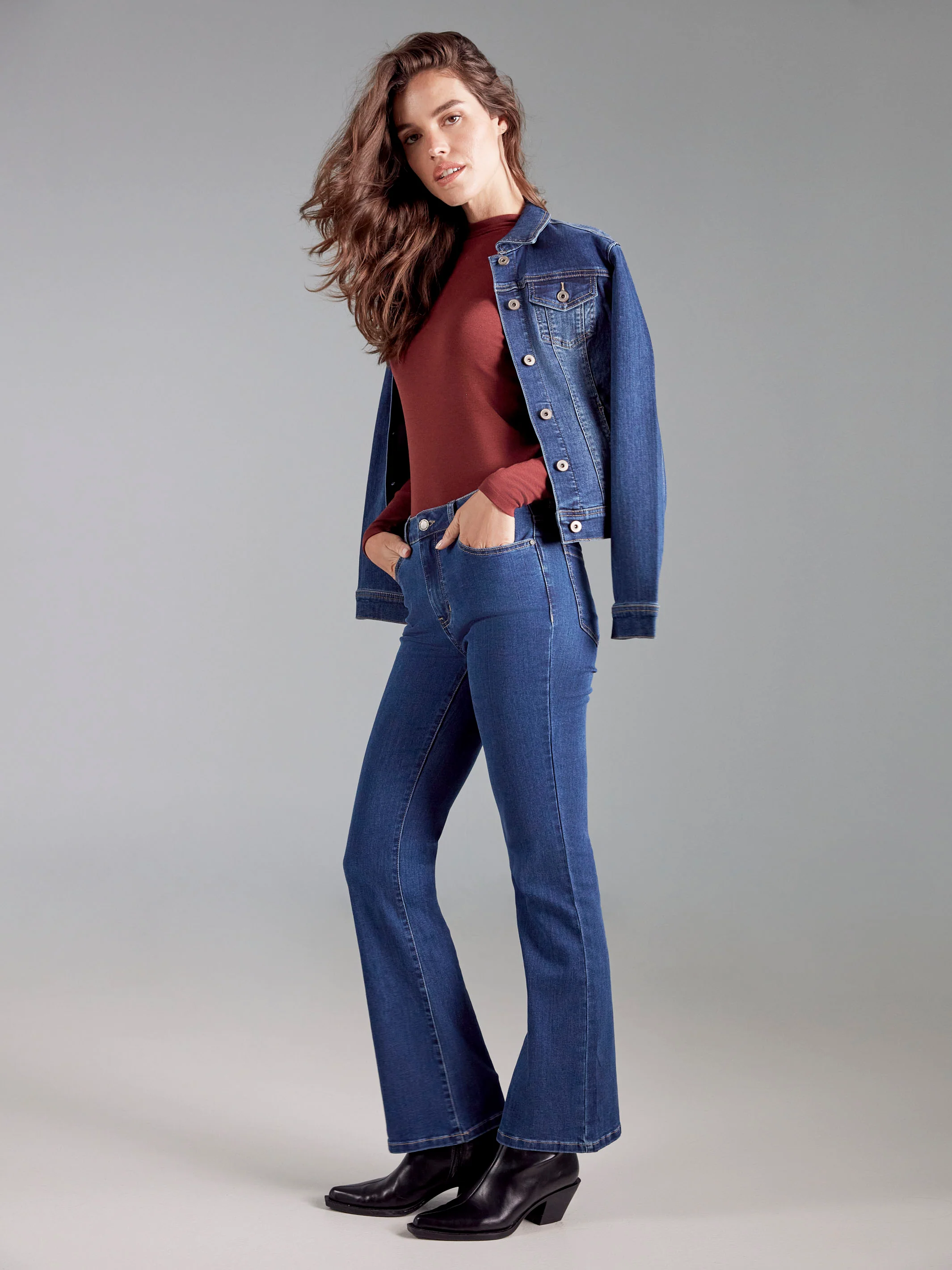 Long Sleeve Mock Neck Top - Cabernet - WHSBYS