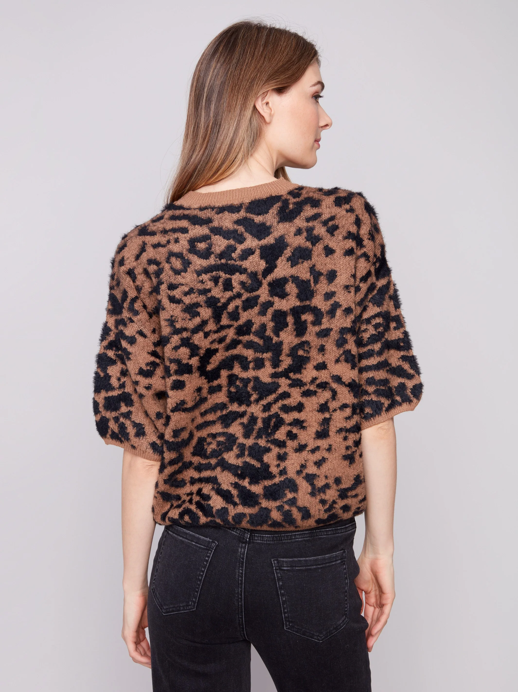Balloon Elbow Sleeve Knit Sweater - Leopard - WHSBYS