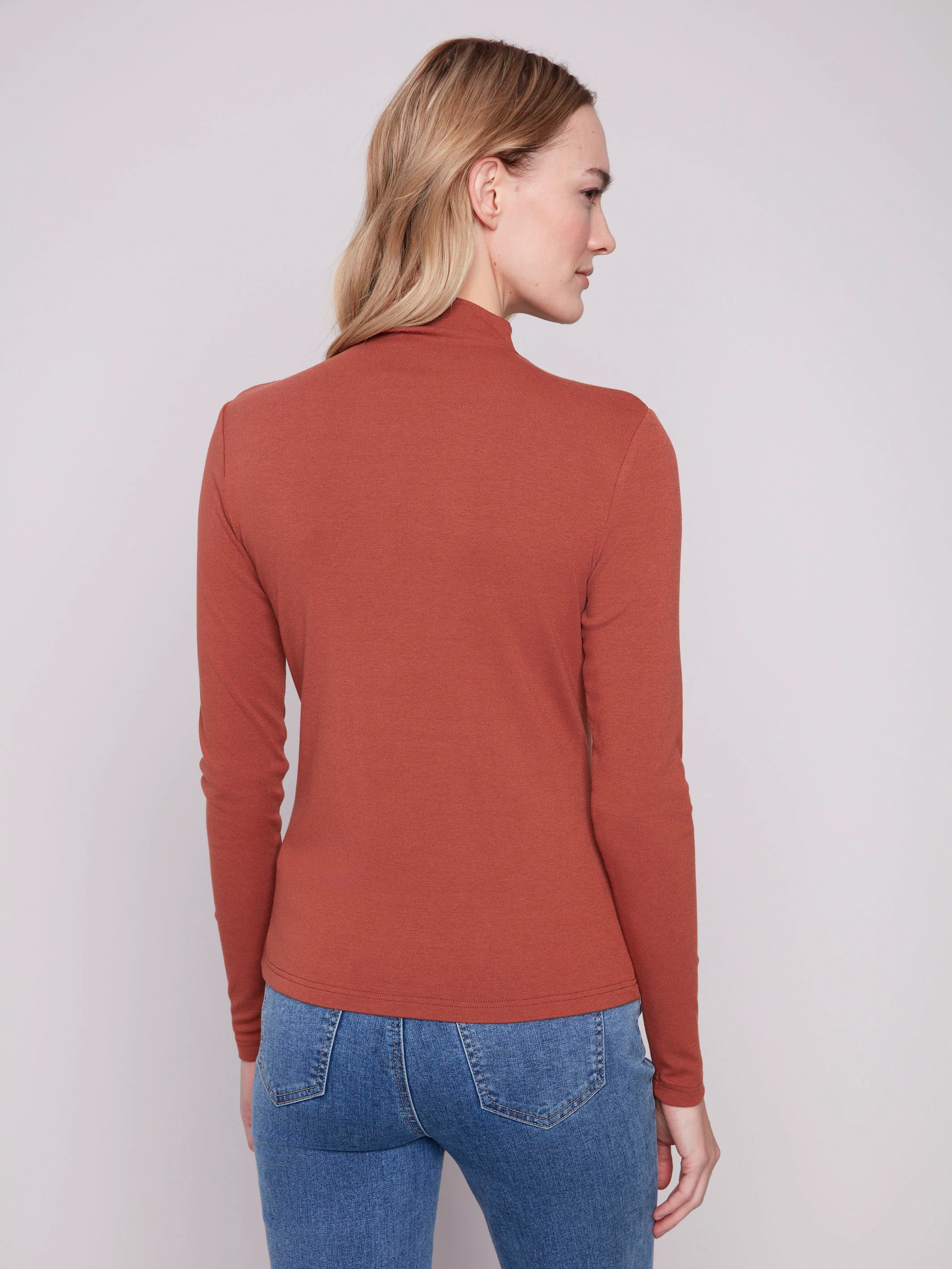 Long Sleeve Mock Neck Top - Sepia - WHSBYS