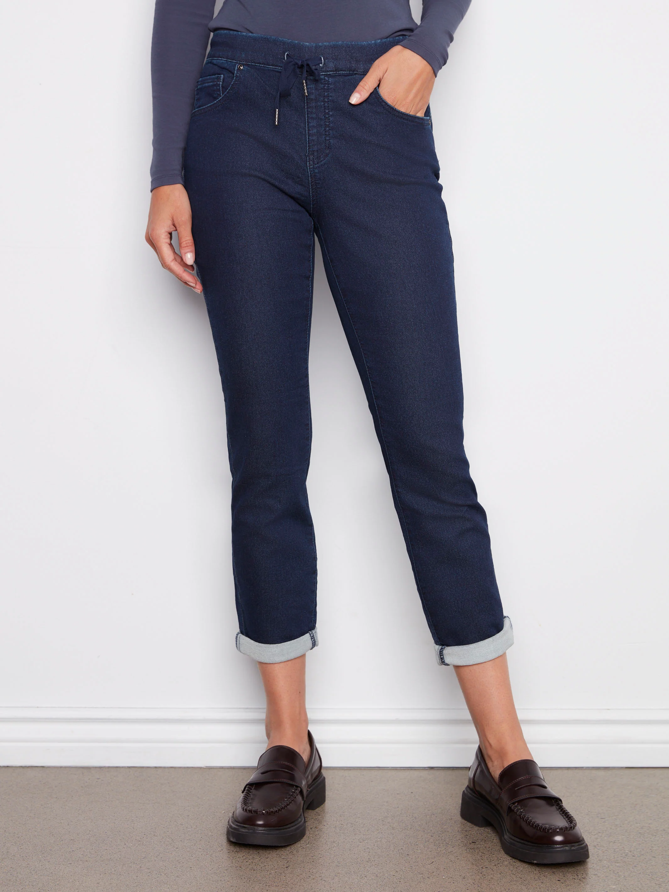 Knit Denim Jogger Pants - Blue Black - WHSBYS