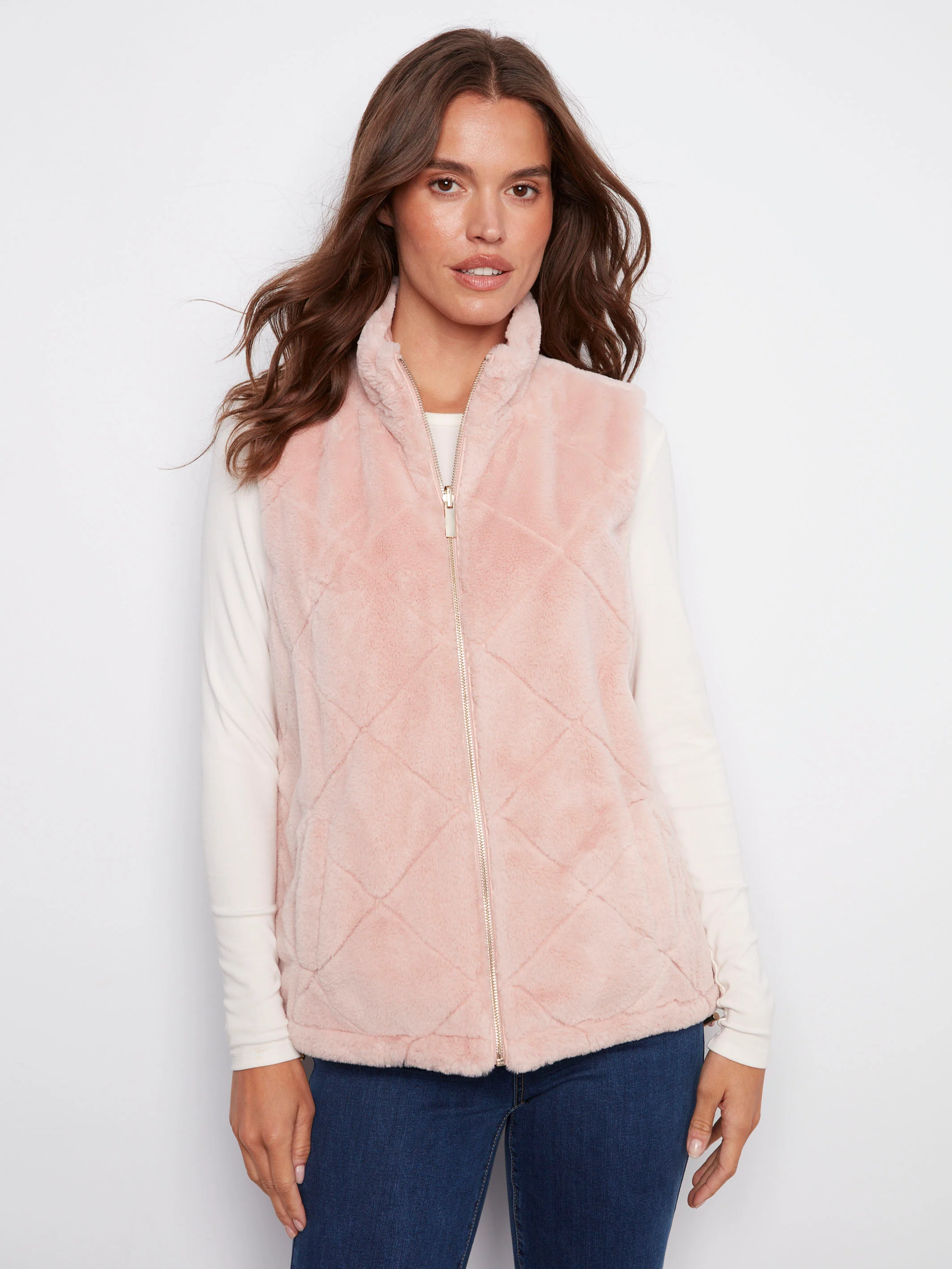 Reversible Quilted Faux Fur Vest - Ballet - WHSBYS