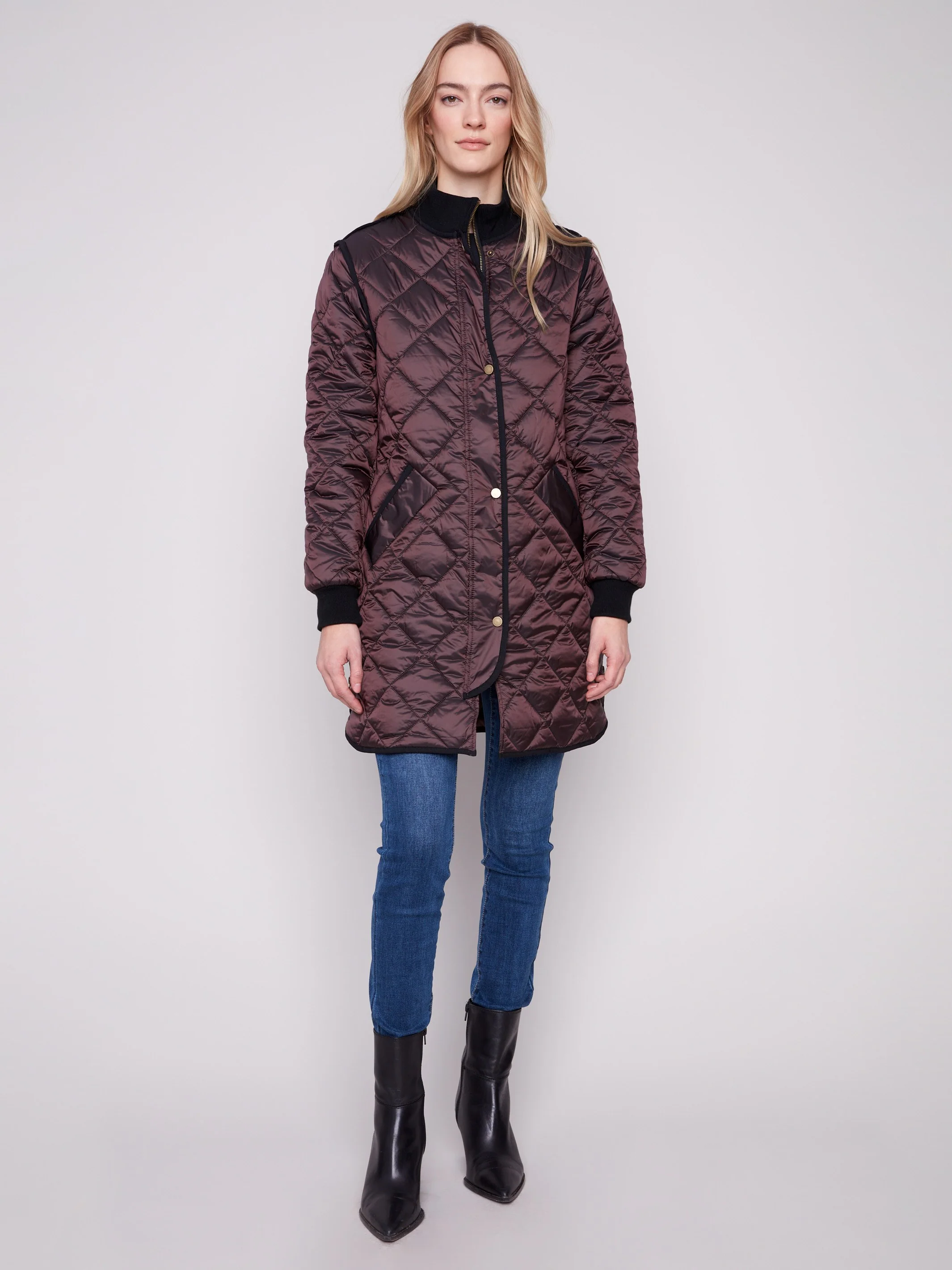 Long Quilted Puffer Jacket - Mocha - WHSBYS