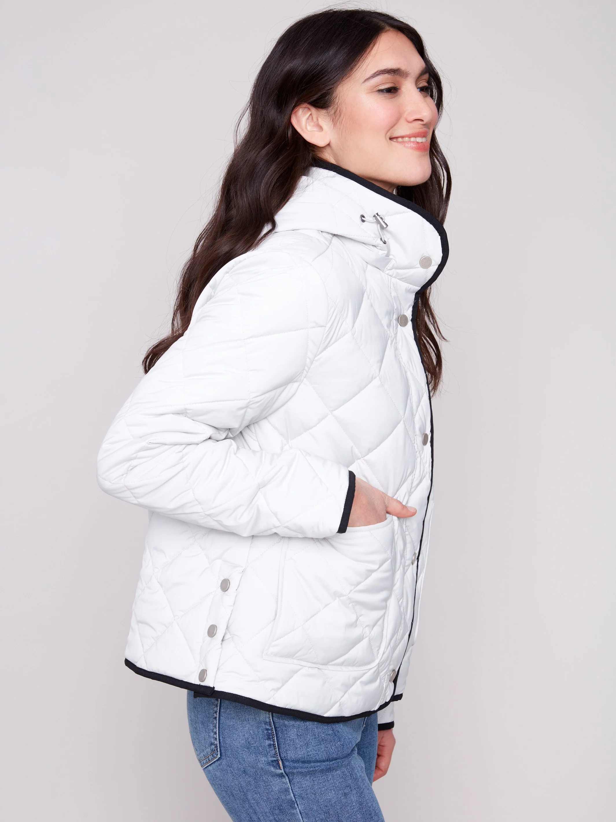 Quilted Puffer Jacket With Removable Hood - Almond - WHSBYS