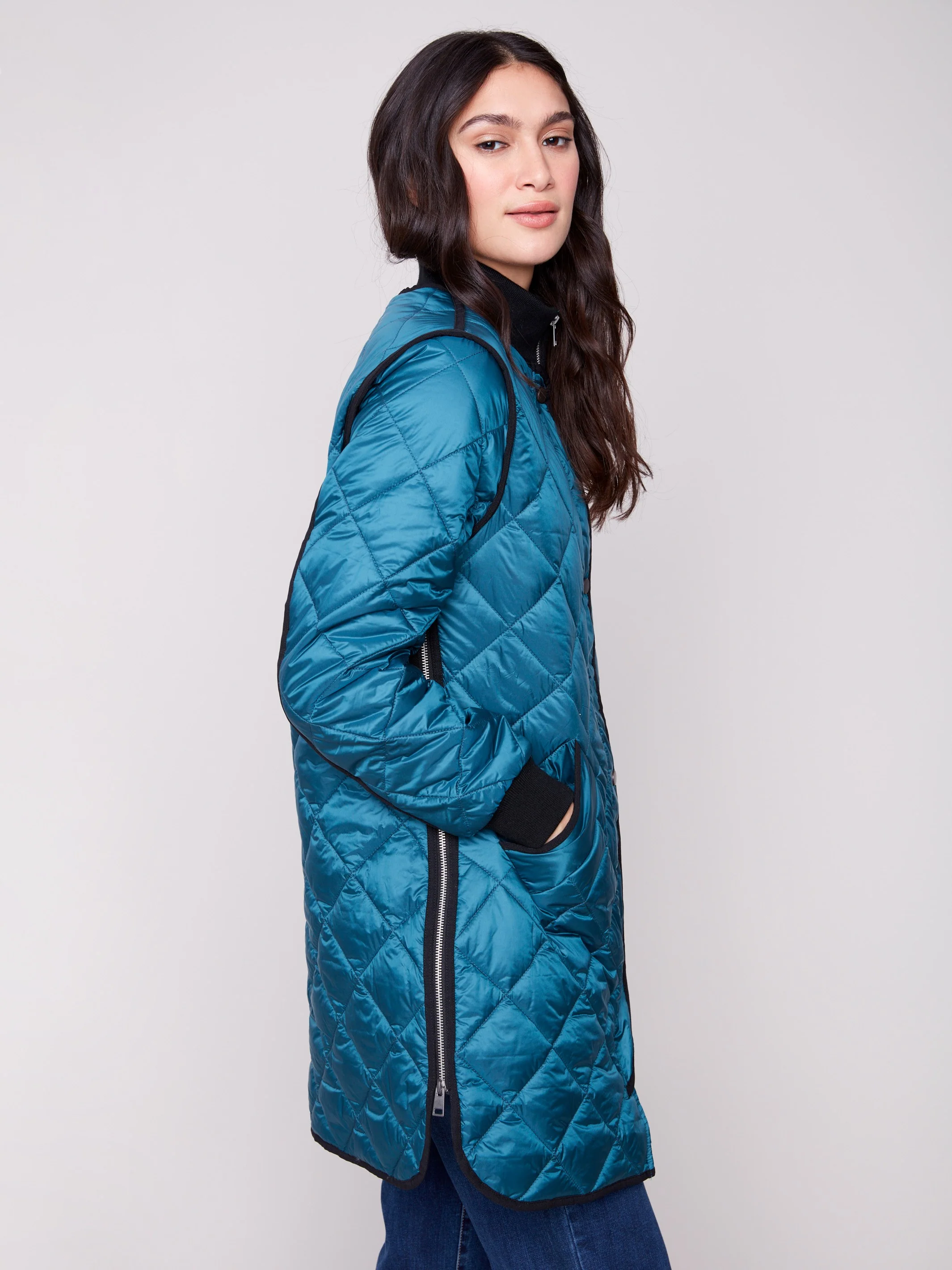 Long Quilted Puffer Jacket - Evergreen - WHSBYS