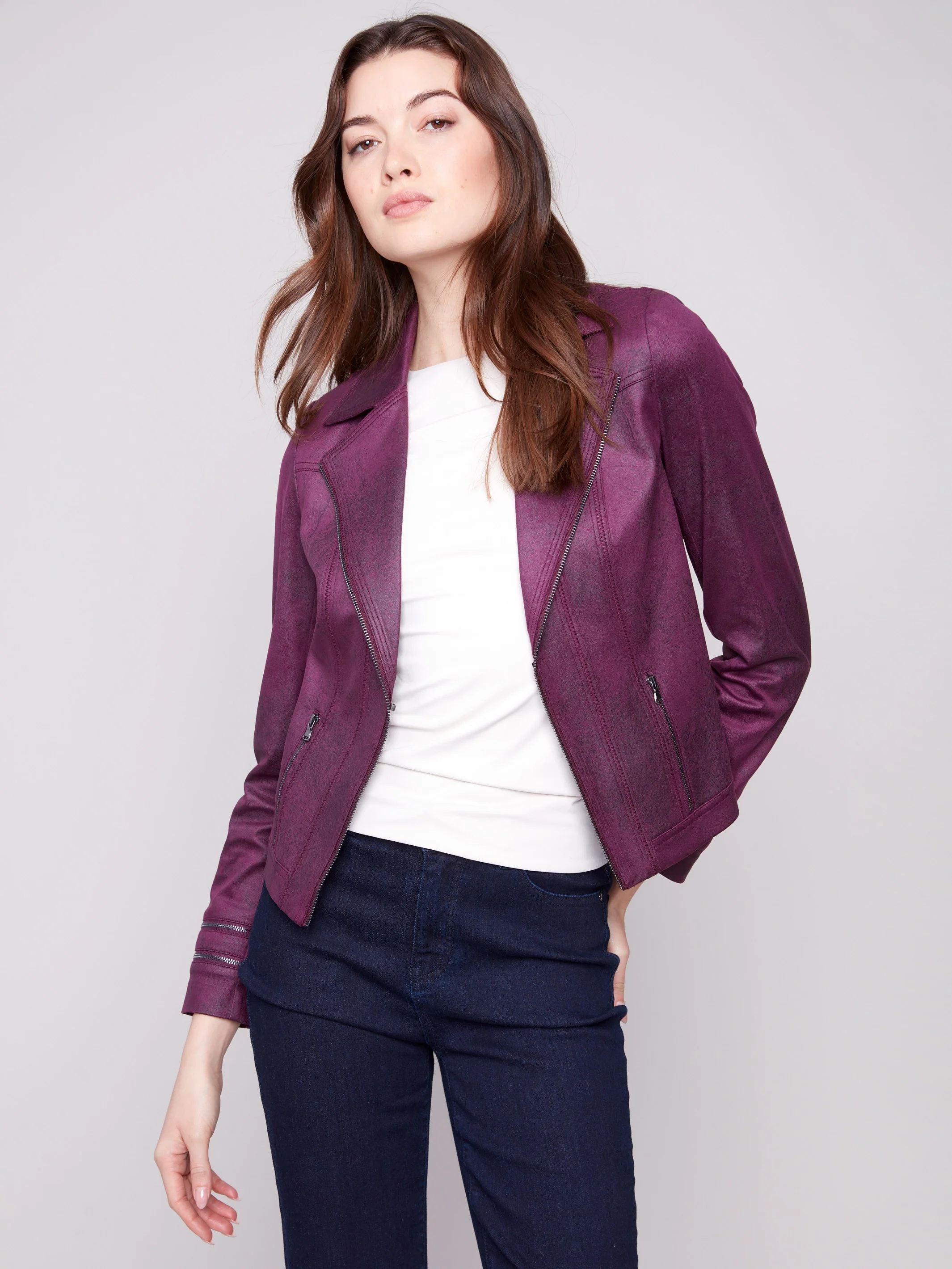 Vintage Faux Leather Jacket - Berry - WHSBYS