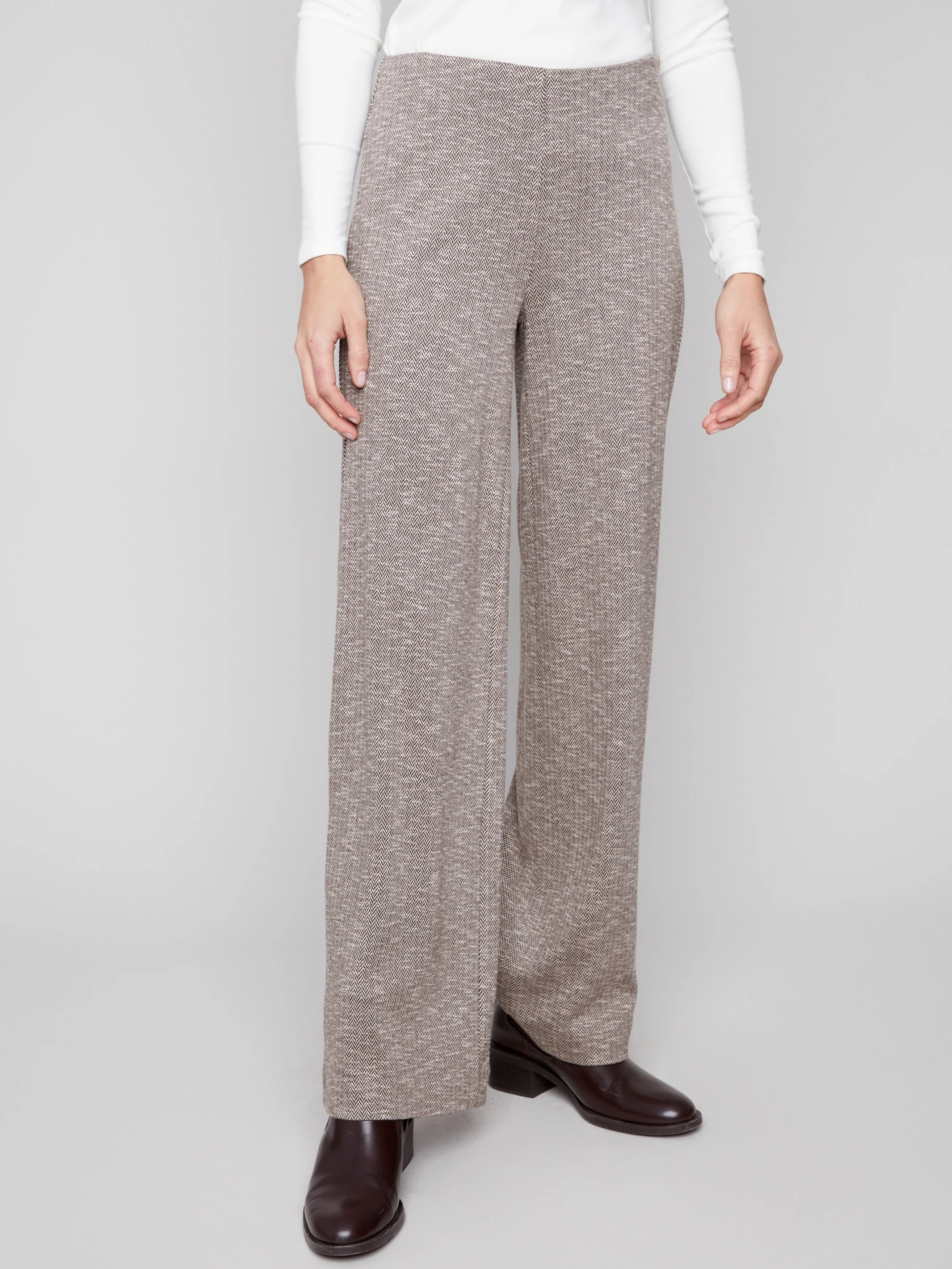 Herringbone Pull-On Pants - Mocha - WHSBYS