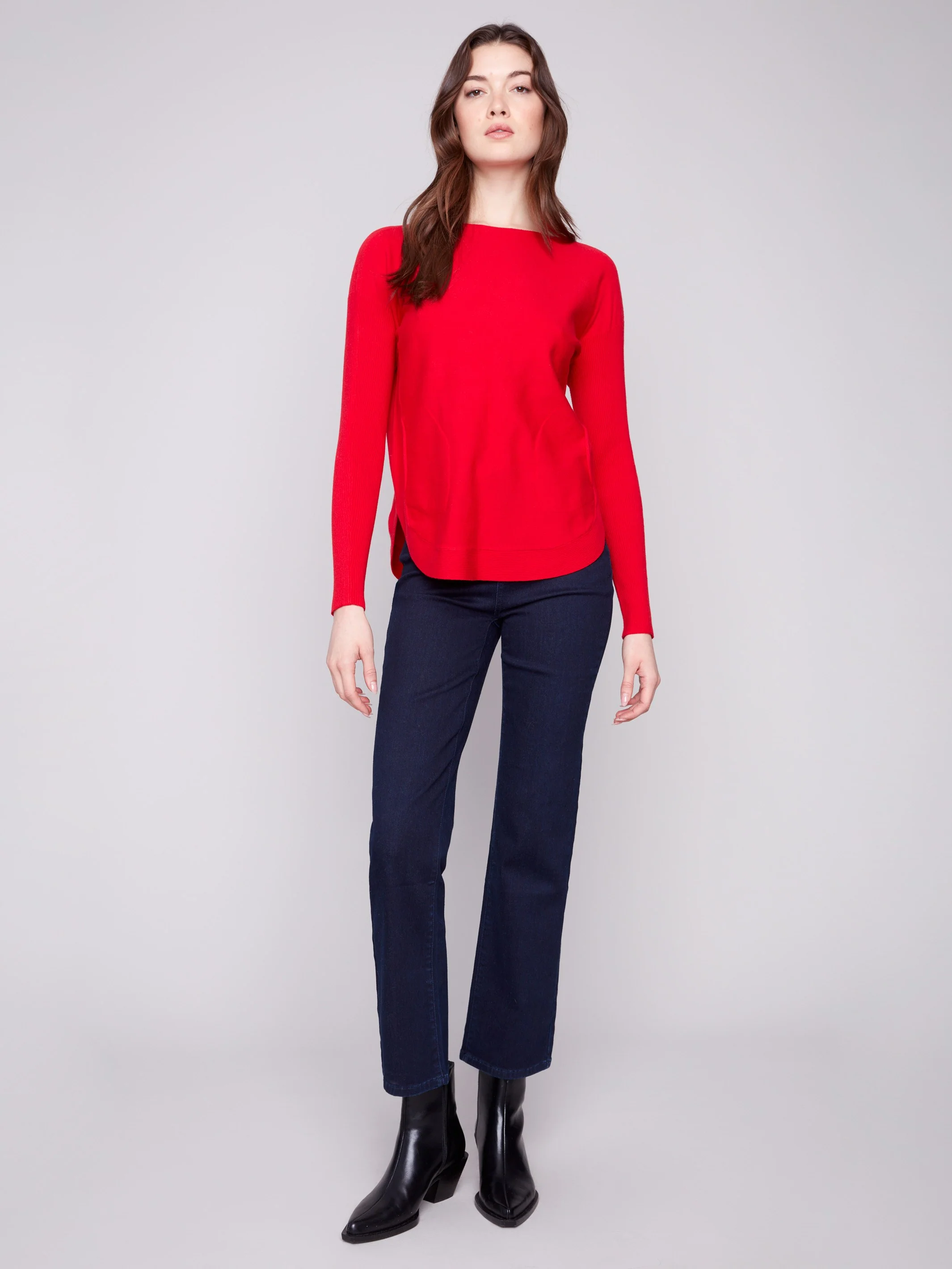 Knit Sweater With Back Lace-Up Detail - Crimson - WHSBYS