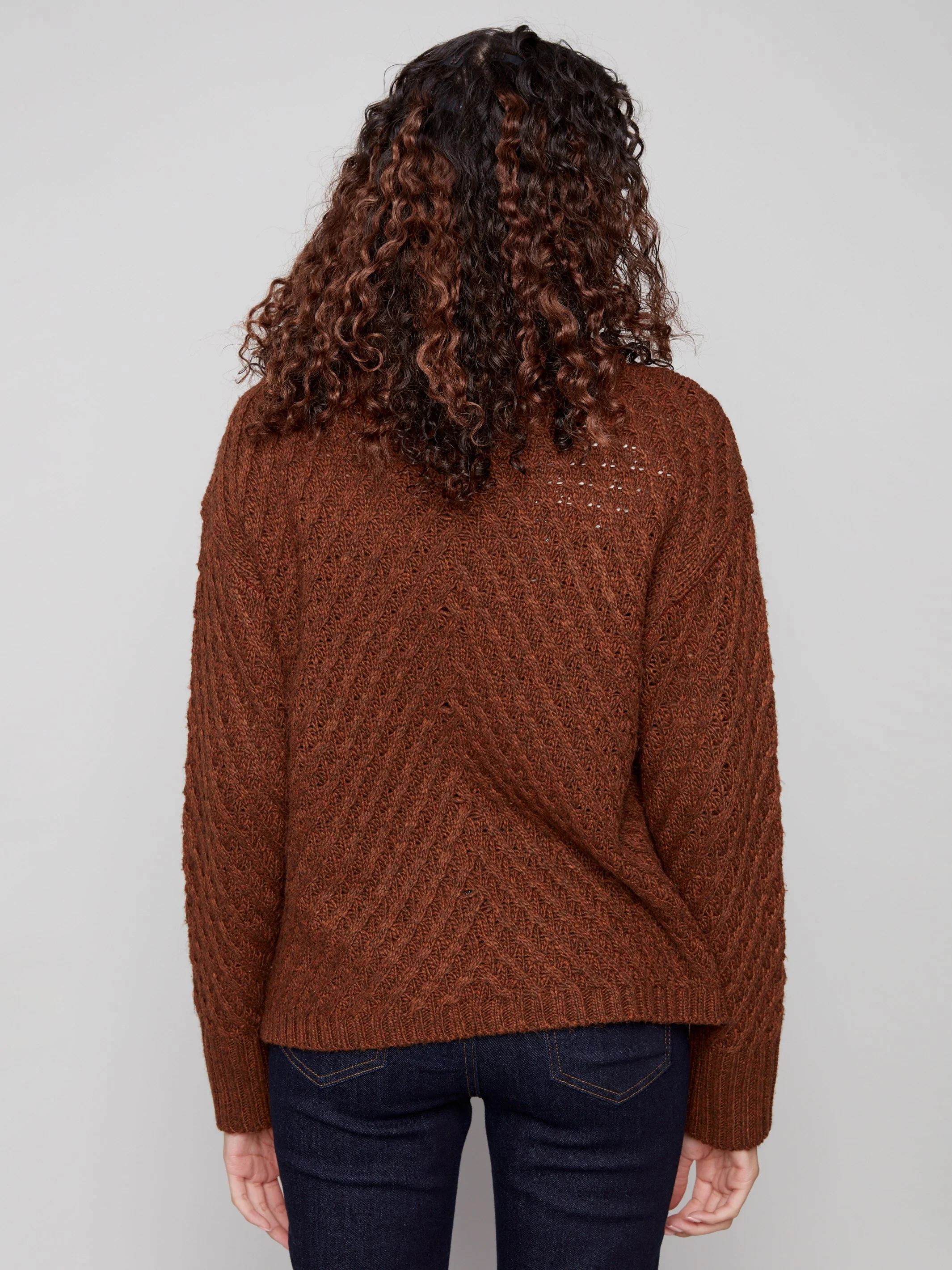 Cowl Neck Diagonal Cable Sweater - Sepia - WHSBYS
