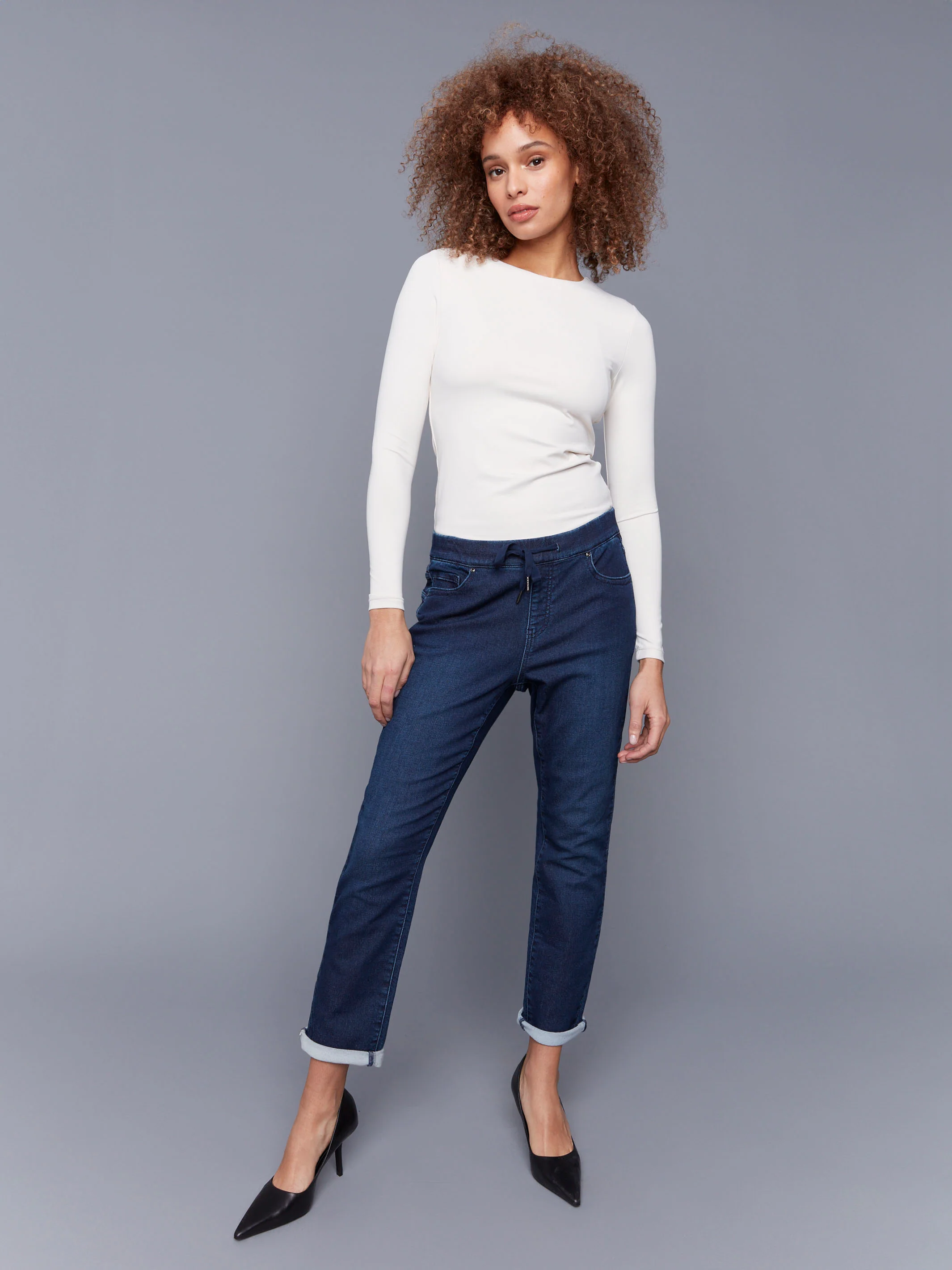 Knit Denim Jogger Pants - Blue Black - WHSBYS