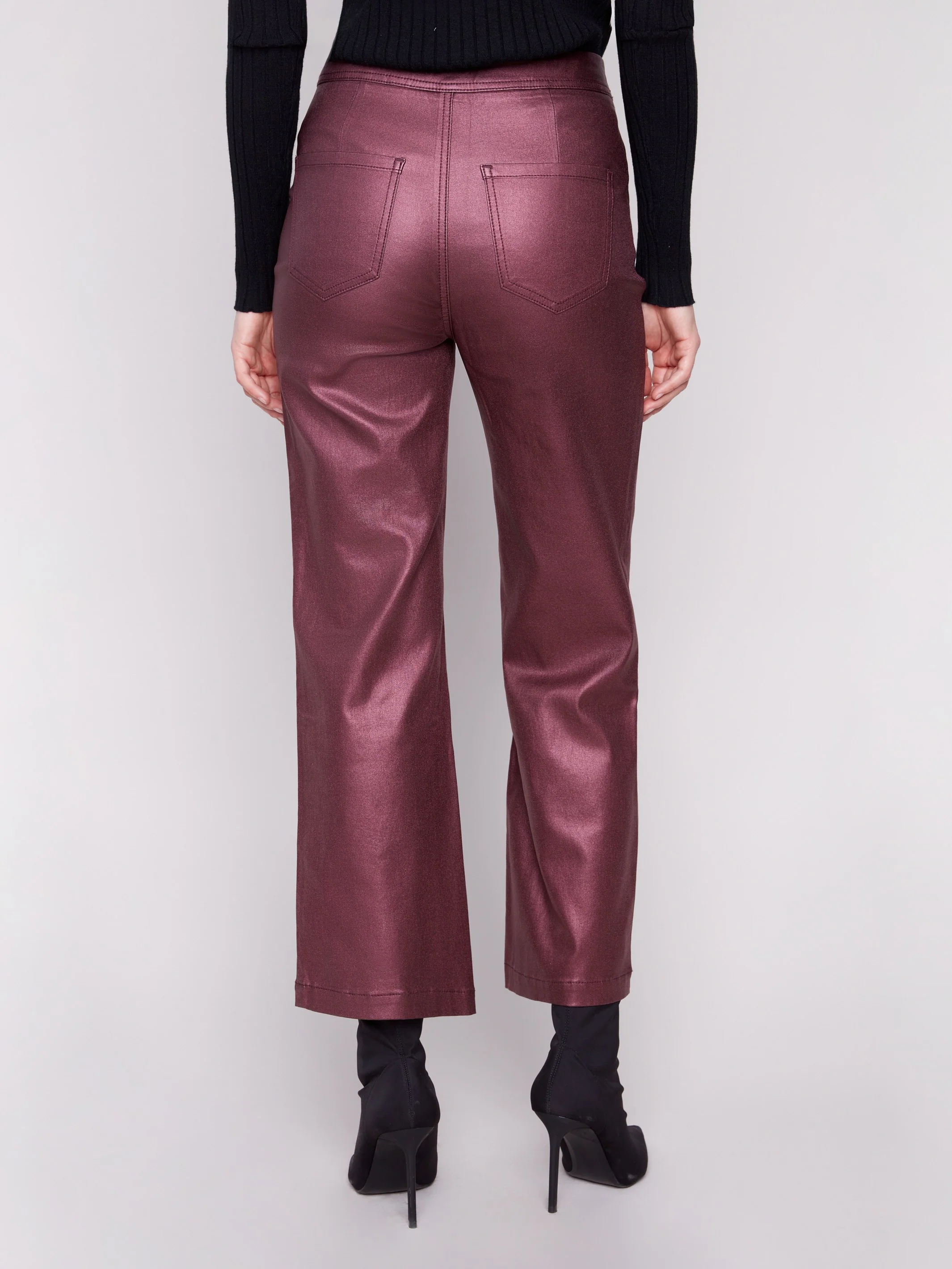 Metallic Wax Flared Pants - Cabernet - WHSBYS