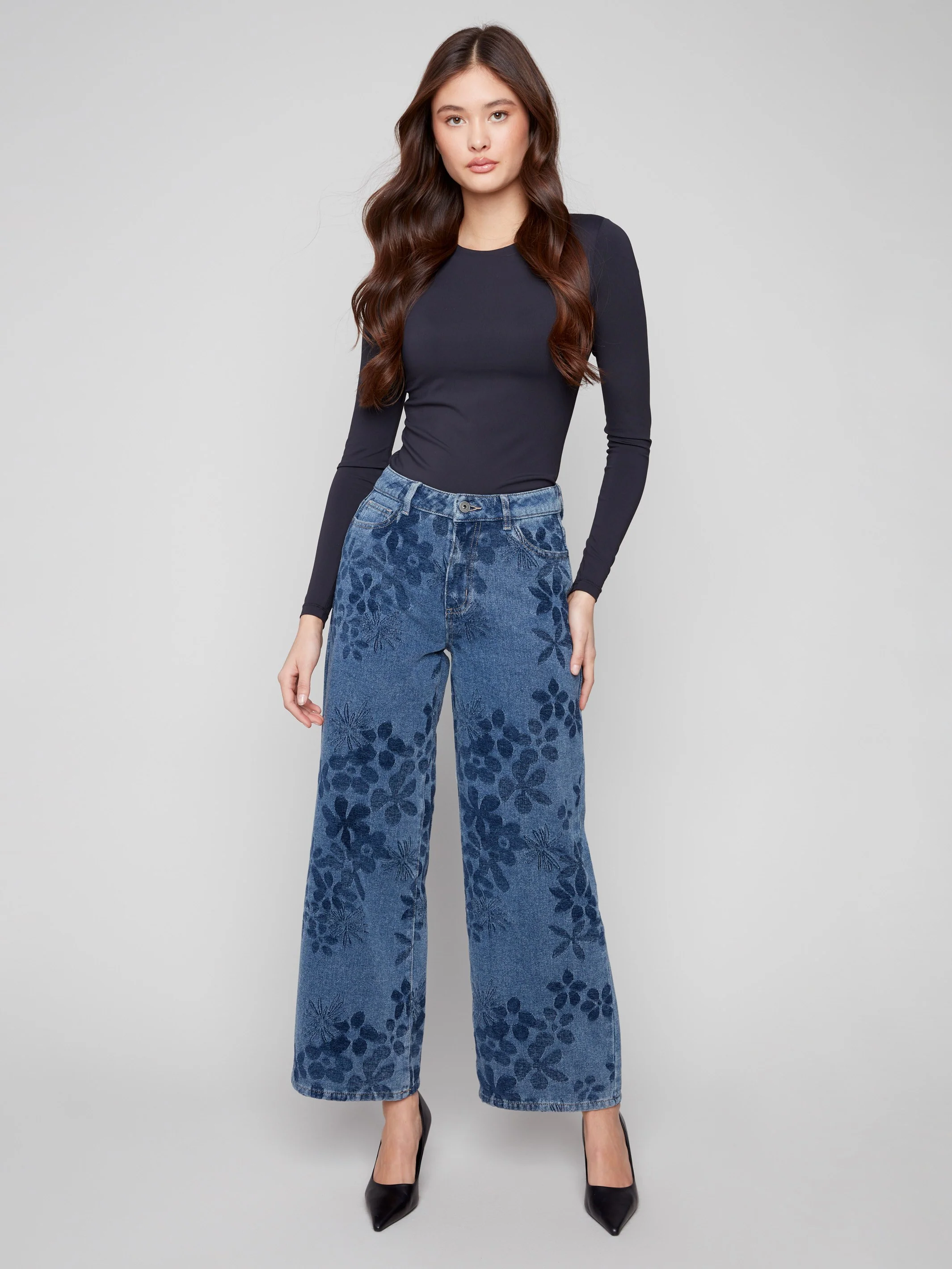 Wide Leg Floral Jeans - Flowers - WHSBYS