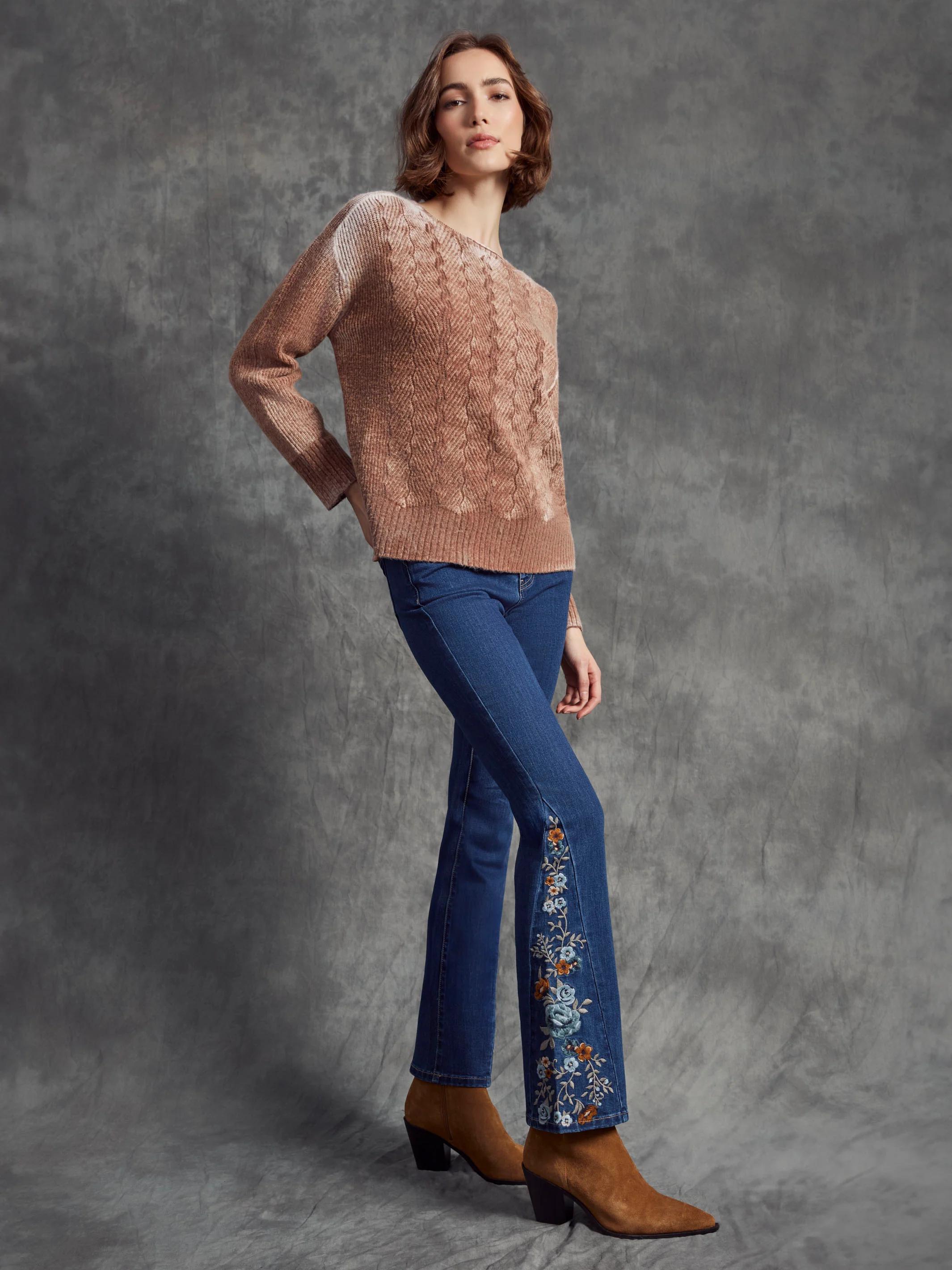 Bootcut Jeans With Floral Embroidery - Indigo - WHSBYS