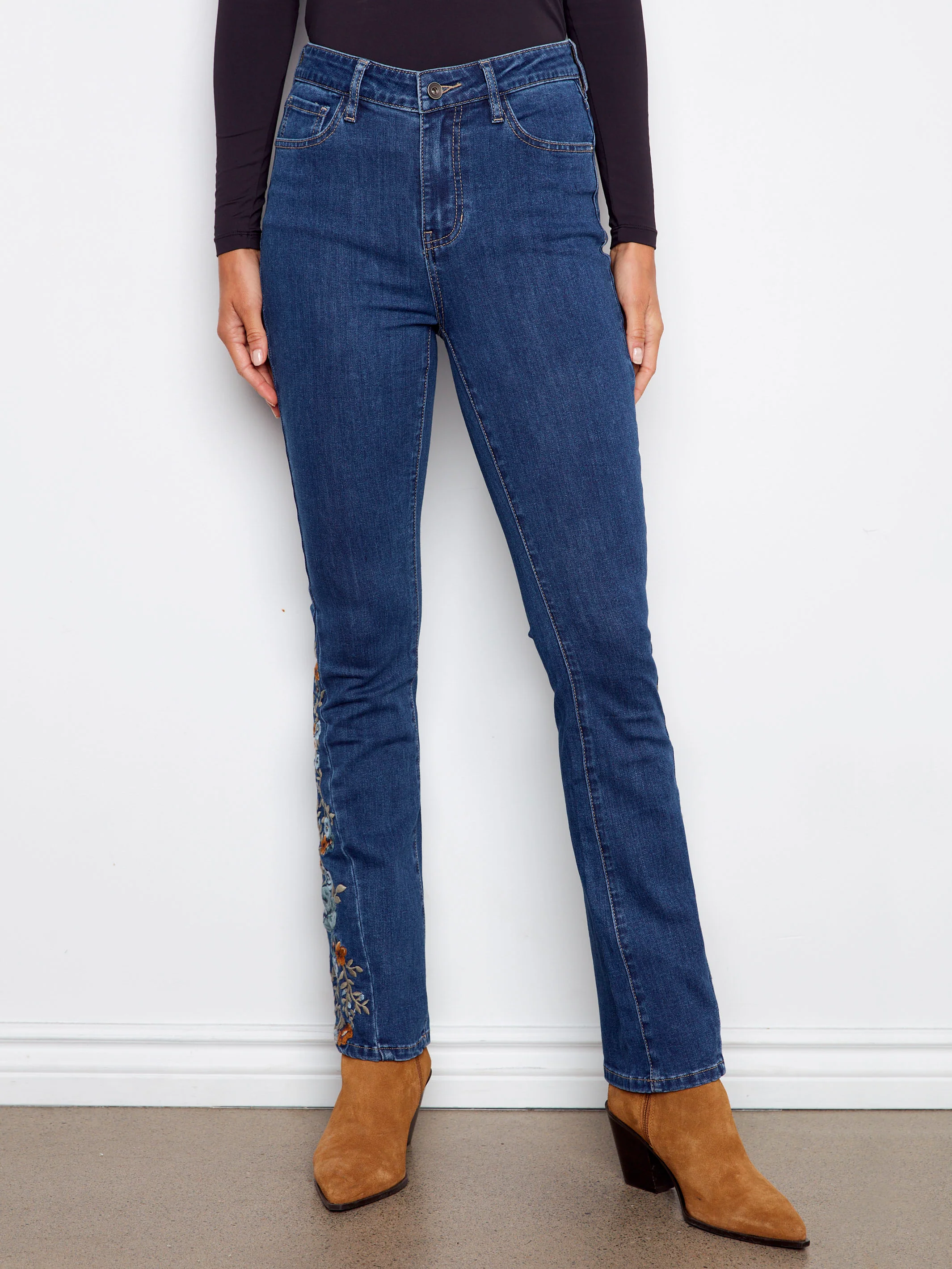 Bootcut Jeans With Floral Embroidery - Indigo - WHSBYS