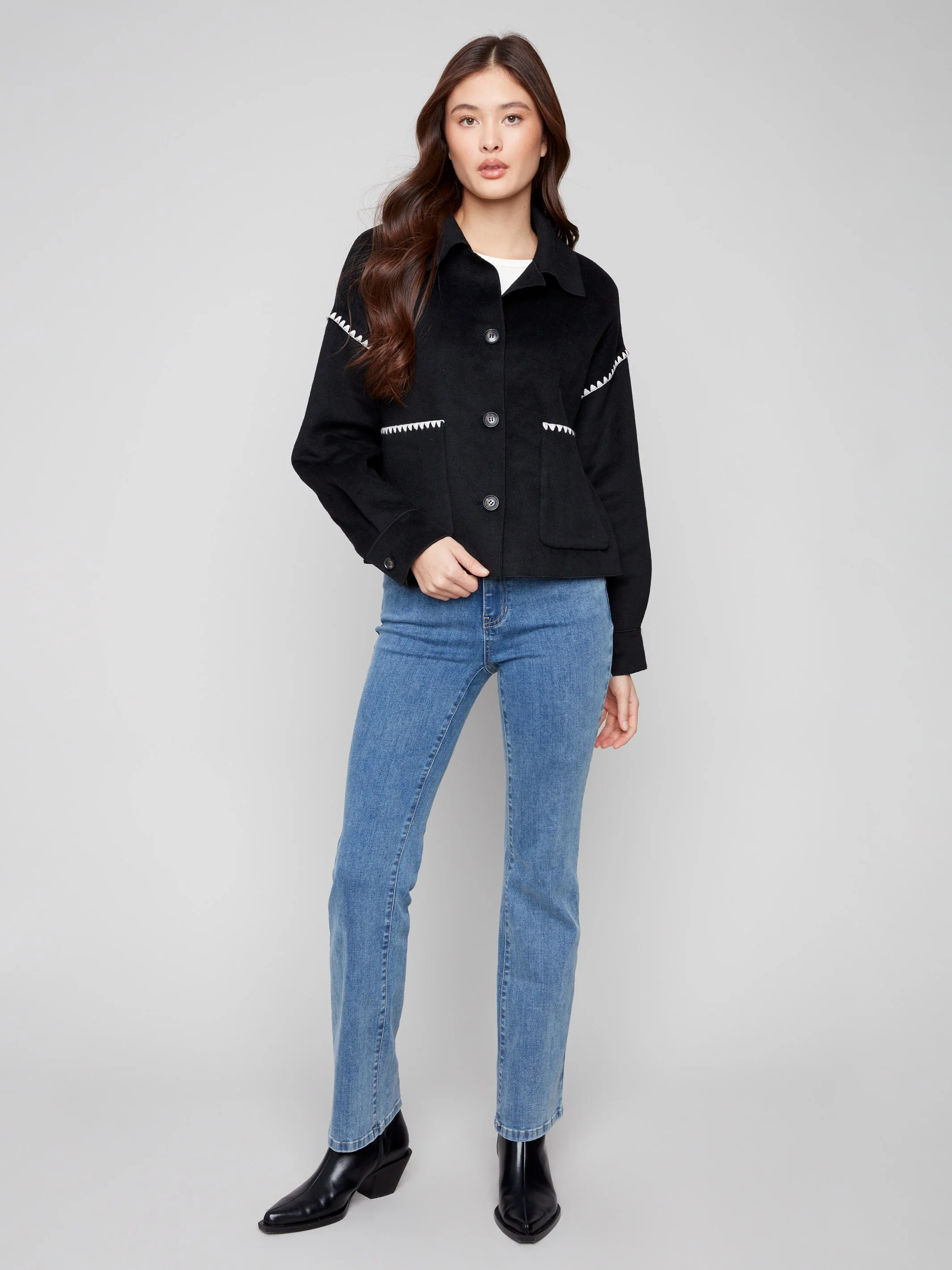 Short Double-Faced Wool Jacket - Black - WHSBYS