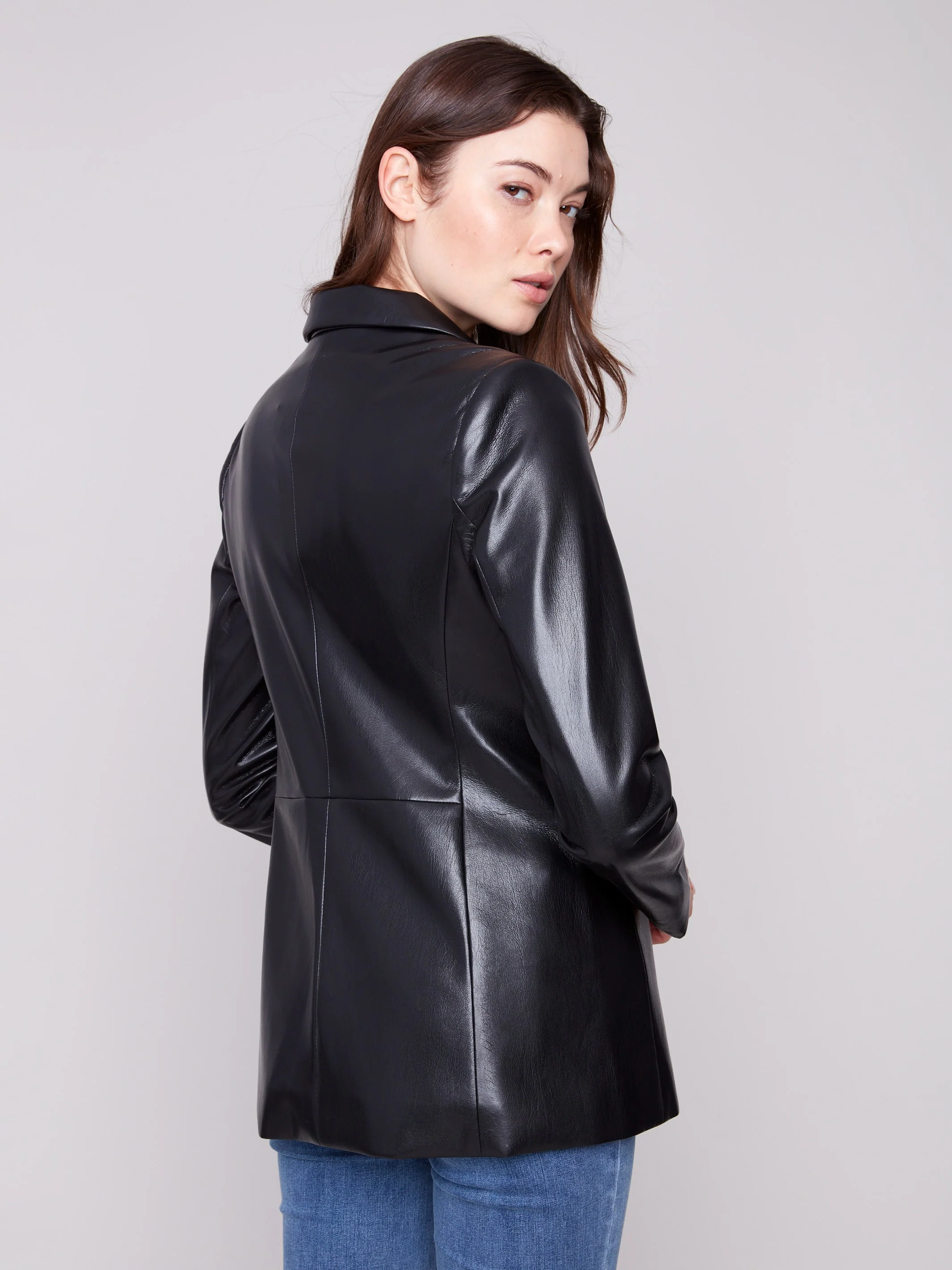 Faux Leather Blazer - Black - WHSBYS