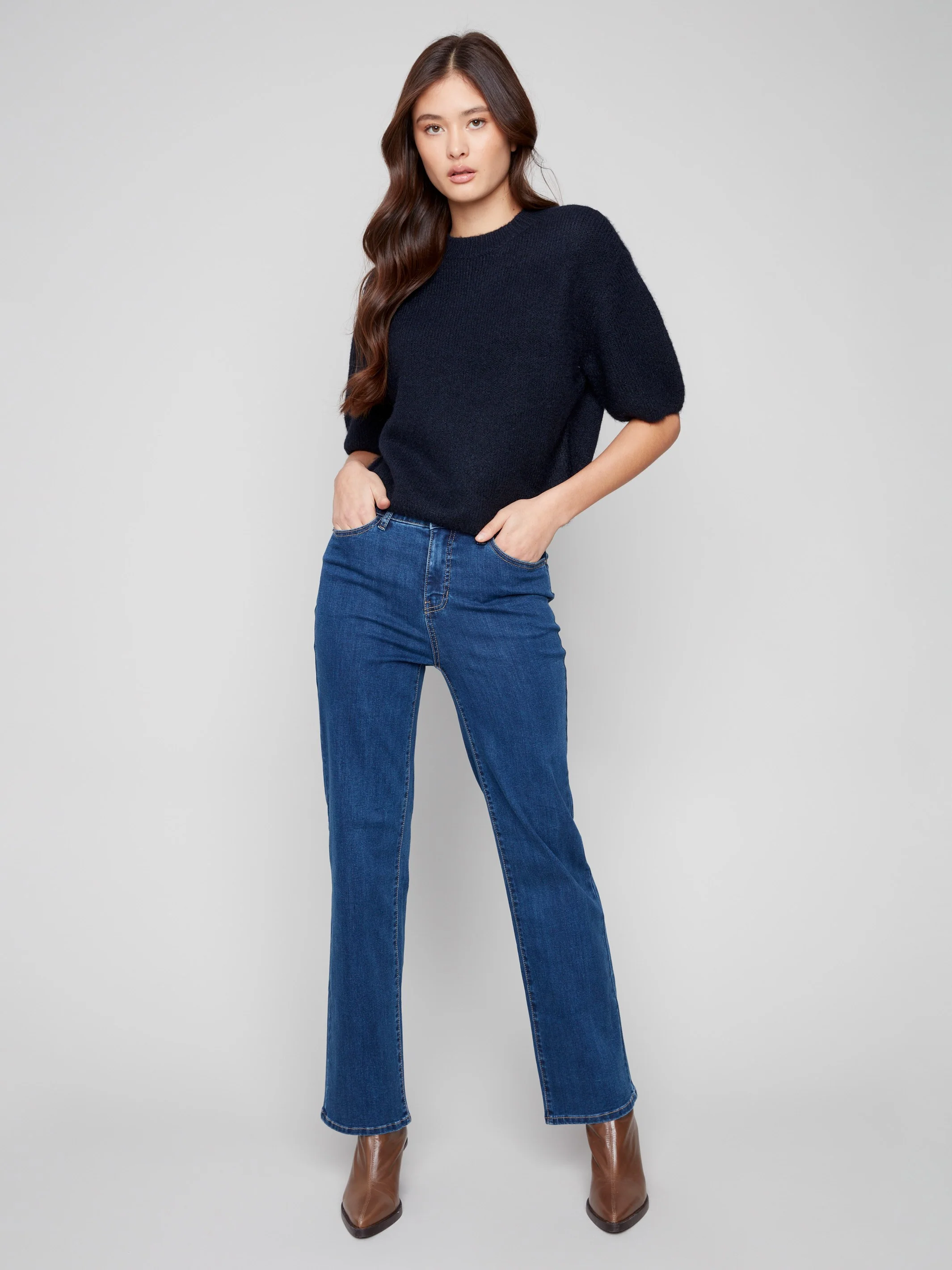 Balloon Elbow Sleeve Knit Sweater - Moonlight - WHSBYS