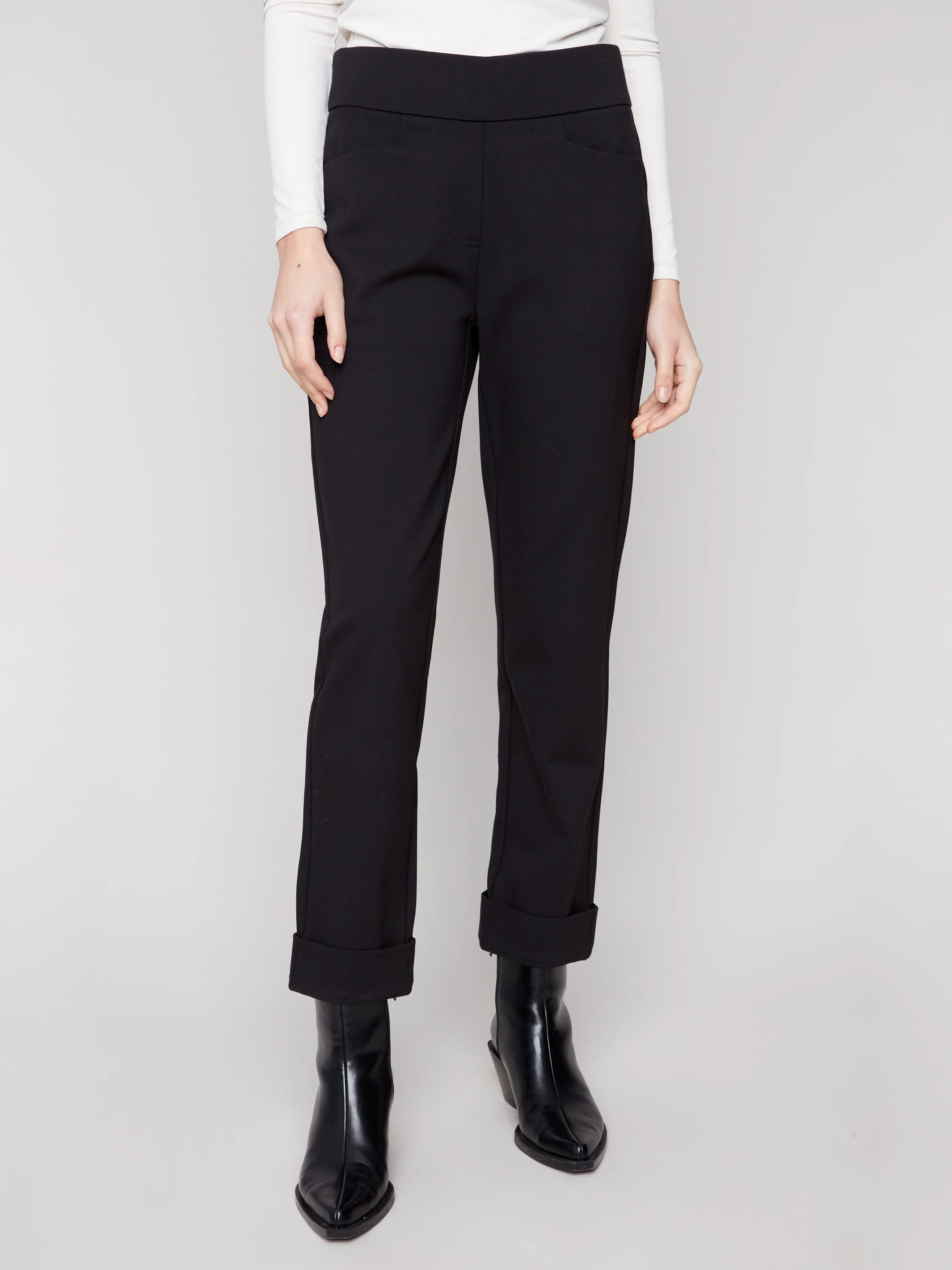 Cuffed Ponte Pants - Black - WHSBYS