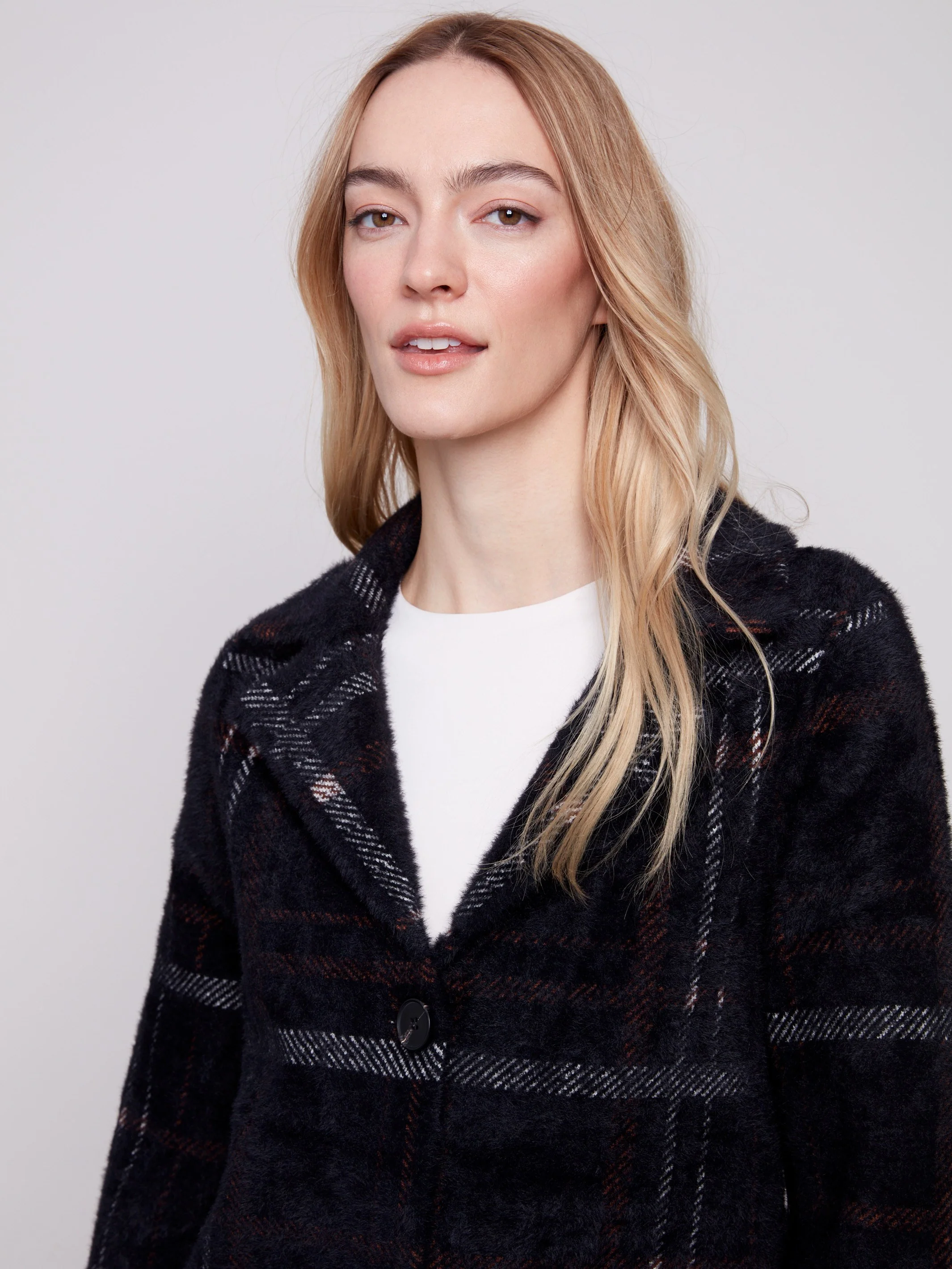 Long Plaid Knit Coatigan - Mocha - WHSBYS