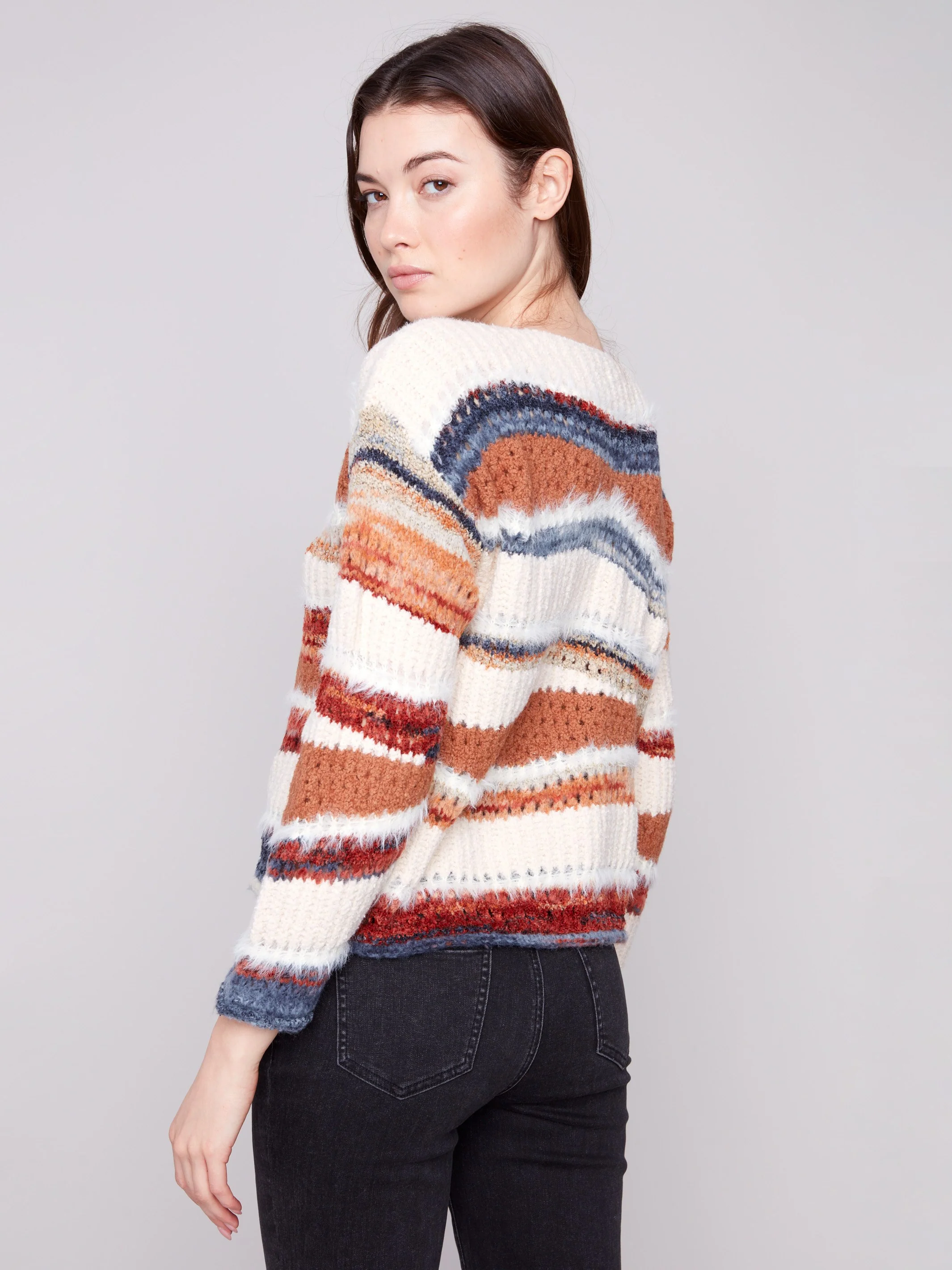 Patchwork Knit Drop Shoulder Sweater - Sepia - WHSBYS