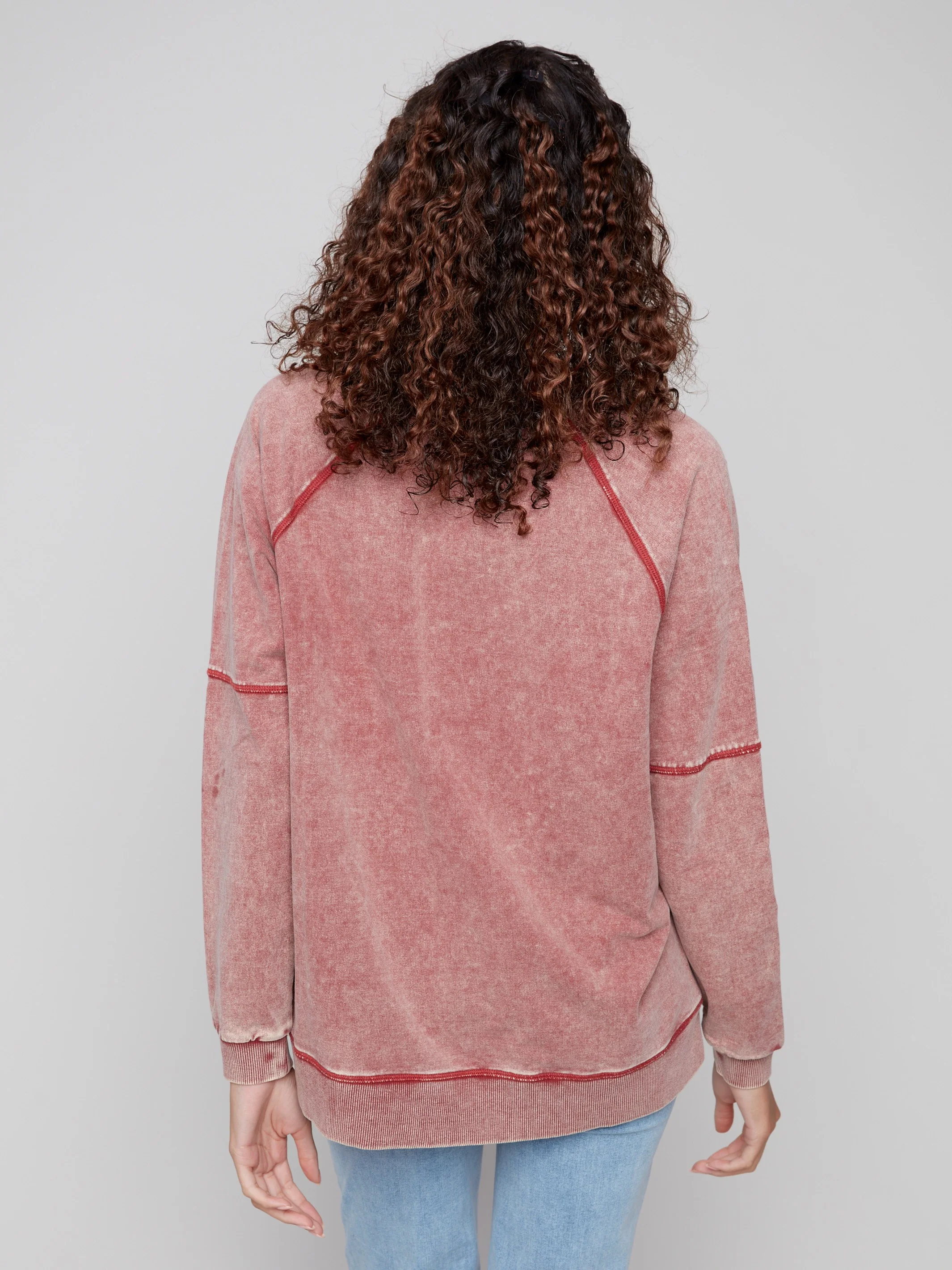 Cold Dye French Terry V-Neck Top - Cabernet - WHSBYS