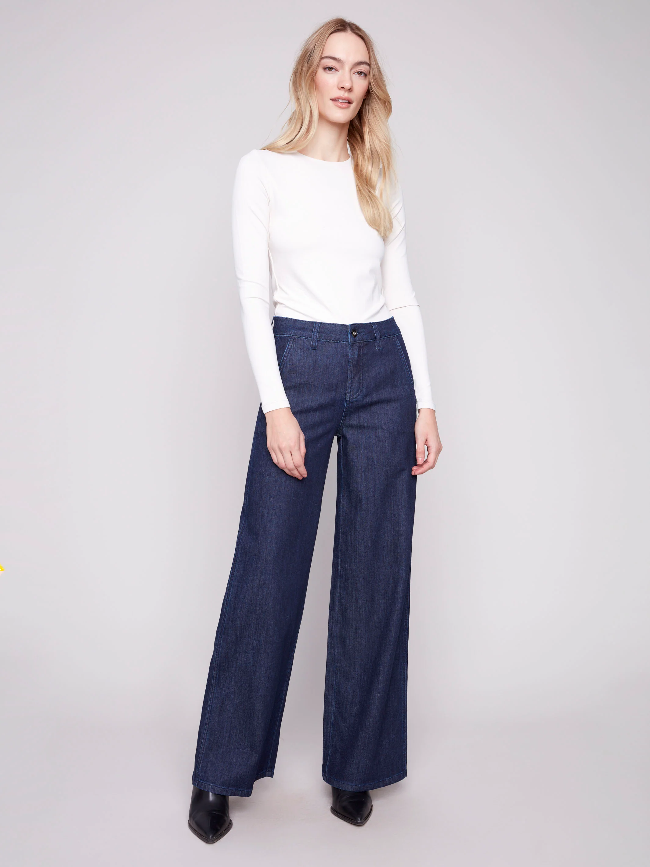 Wide Leg Stretch Jeans - Blue Black - WHSBYS