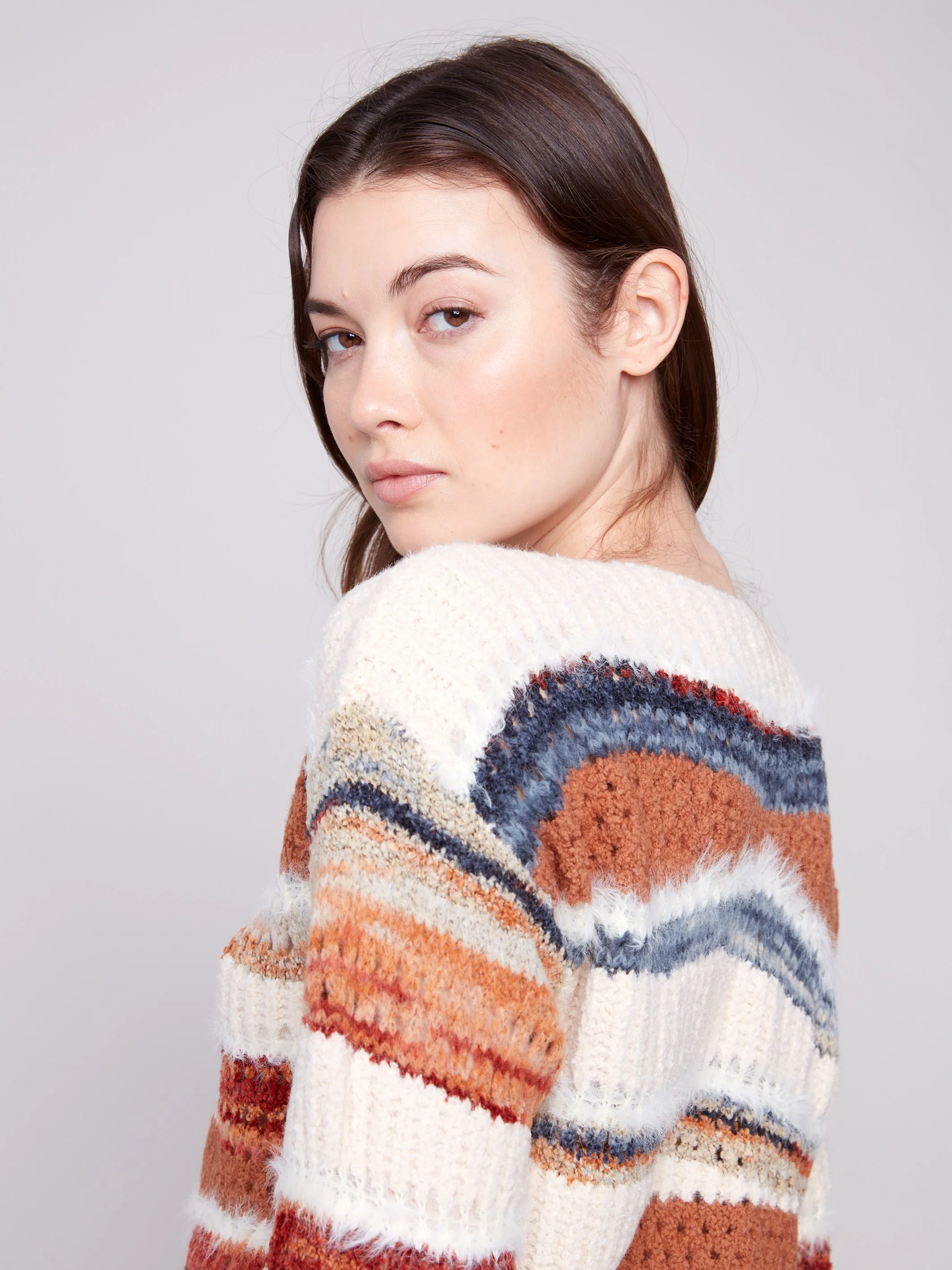 Patchwork Knit Drop Shoulder Sweater - Sepia - WHSBYS