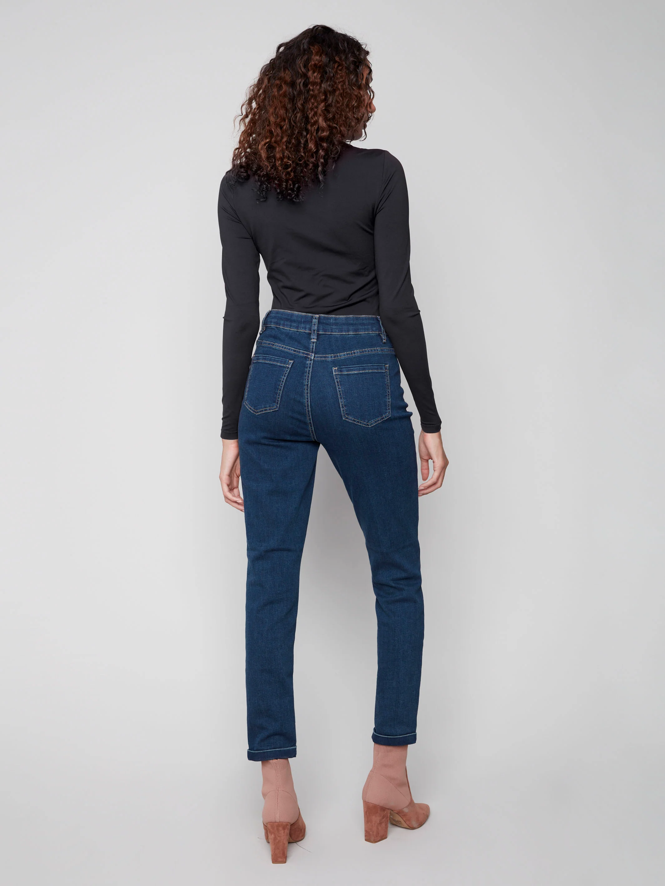 Cuffed Hem Jeans - Dark Blue - WHSBYS